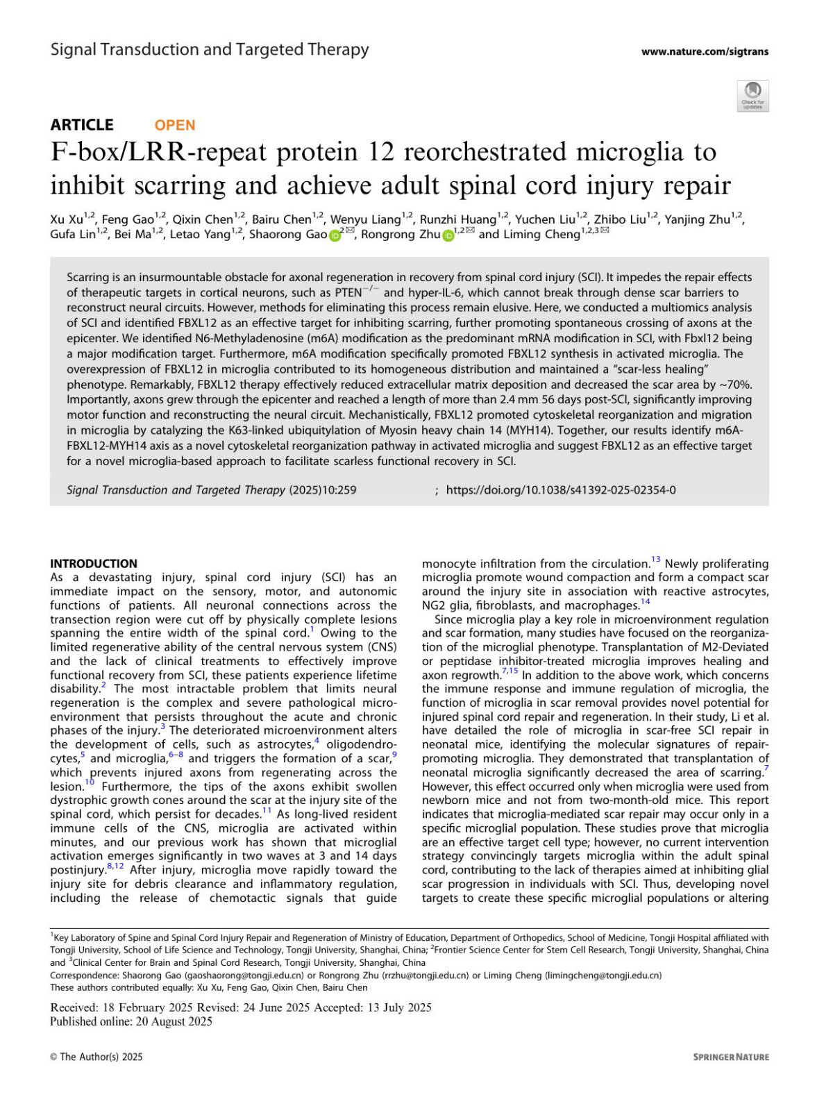 Fboxlrrrepeat Protein 12 Reorchestrated Microglia To Inhibit Scarring And Achieve Adult Spinal Cord Injury Repair Xu Xu Feng Gao Qixin Chen Bairu Chen Wenyu Liang Runzhi Huang Yuchen Liu Zhibo Liu Yanjing Zhu Gufa Lin Bei Ma Letao Yang Shaorong Gao Rongrong Zhu Liming Cheng