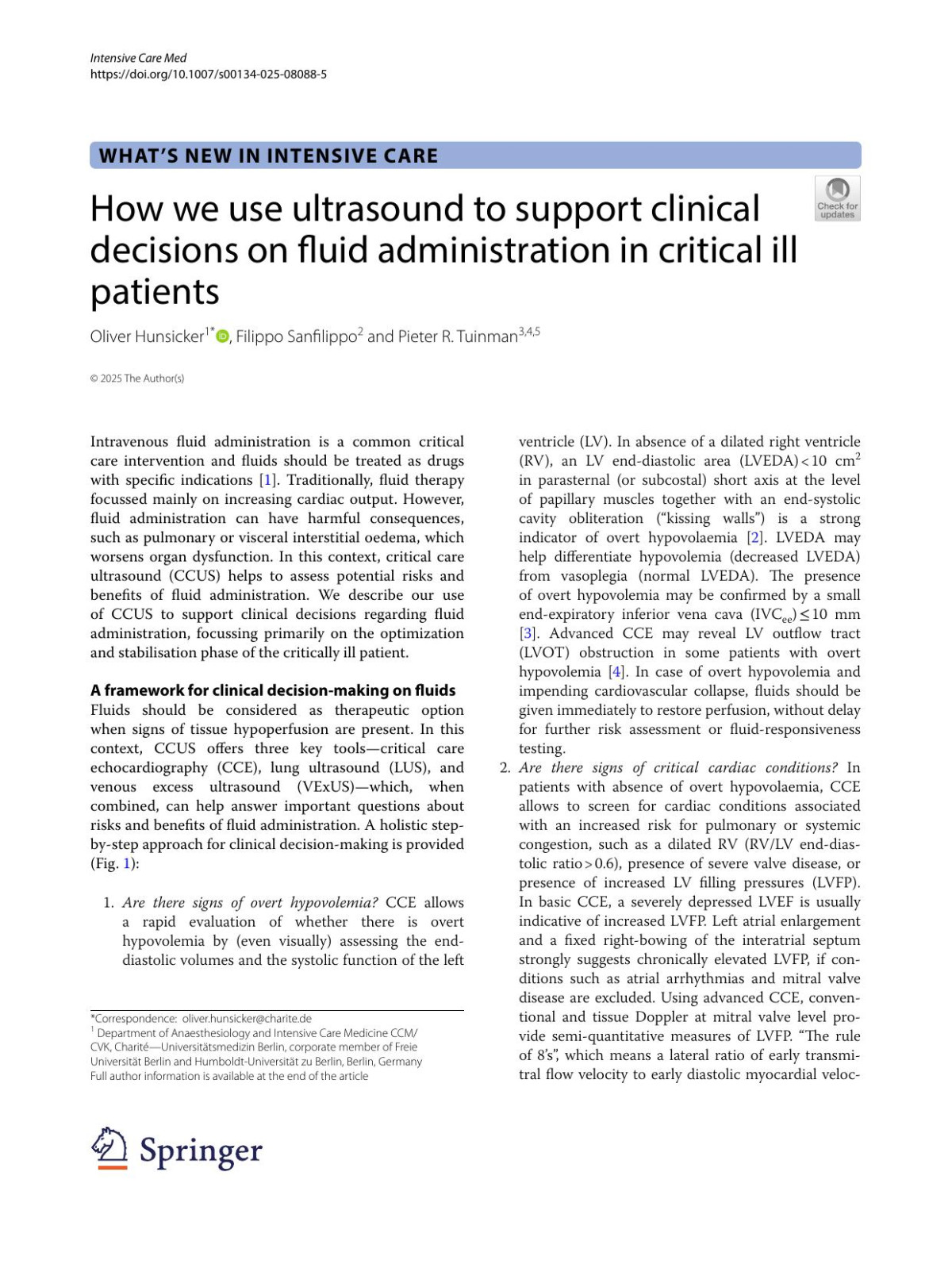 How We Use Ultrasound To Support Clinical Decisions On Fluid Administration In Critical Ill Patients Oliver Hunsicker
