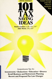 101 Tax Saving Ideas 5th Edition Gardner Randy Welch Julie Julie Runtz