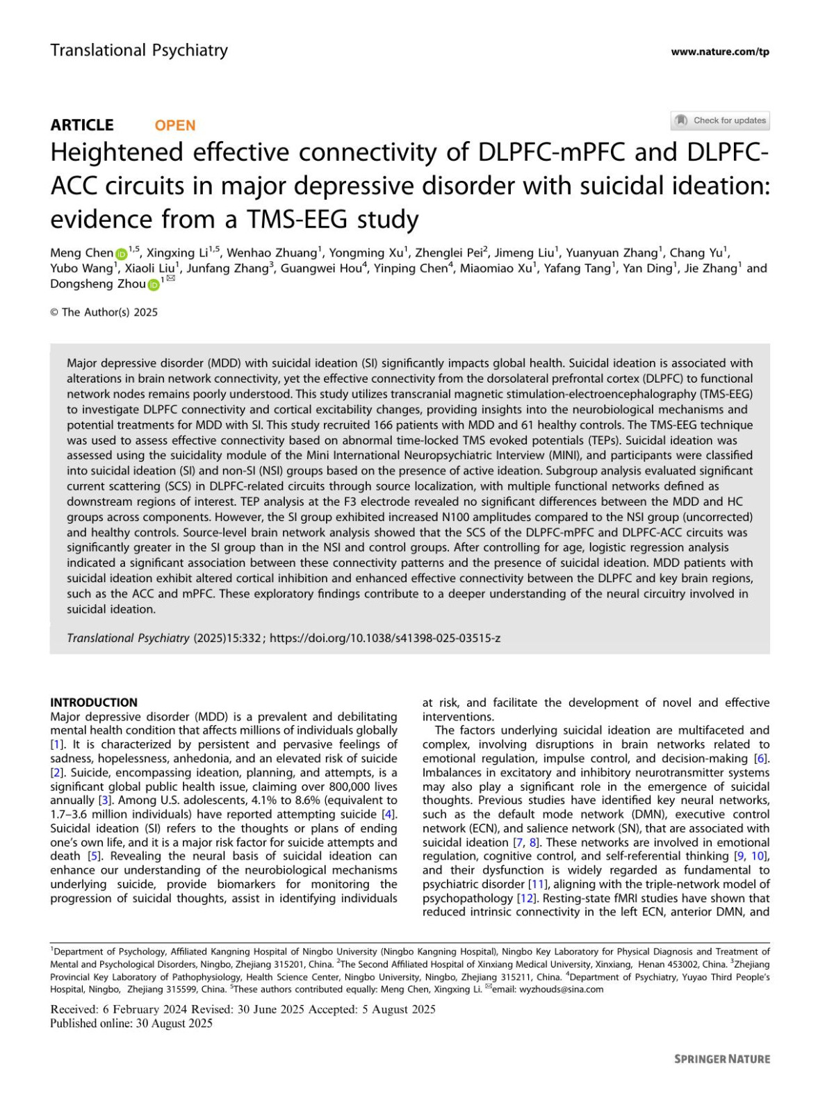 Heightened Effective Connectivity Of Dlpfcmpfc And Dlpfcacc Circuits In Major Depressive Disorder With Suicidal Ideation Evidence From A Tmseeg Study Meng Chen Xingxing Li Wenhao Zhuang Yongming Xu Zhenglei Pei Jimeng Liu Yuanyuan Zhang Chang Yu Yubo Wang Xiaoli Liu Junfang Zhang Guangwei Hou Yinping Chen Miaomiao Xu Yafang Tang Yan Ding Jie Zhang Dongsheng Zhou
