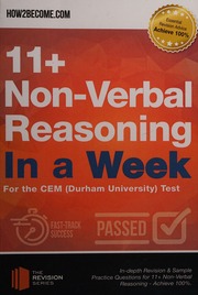 11 Nonverbal Reasoning In A Week For The Cem Test Indepth Revision Sample Practice Questions For 11 Nonverbal Reasoning Achieve 100 Unknown
