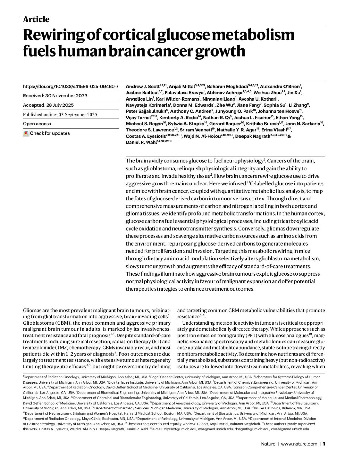 Rewiring Of Cortical Glucose Metabolism Fuels Human Brain Cancer Growth Andrew J Scott Anjali Mittal Baharan Meghdadi Alexandra Oampx02019brien Justine Bailleul Palavalasa Sravya Abhinav Achreja Weihua Zhou Jie Xu Angelica Lin Kari Wilderromans Ningning Liang Ayesha U Kothari Navyateja