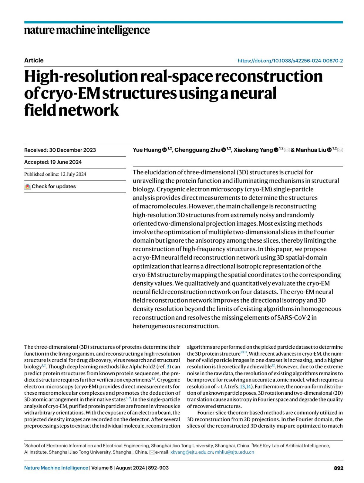 Highresolution Realspace Reconstruction Of Cryoem Structures Using A Neural Field Network Yue Huang Chengguang Zhu Xiaokang Yang Manhua Liu