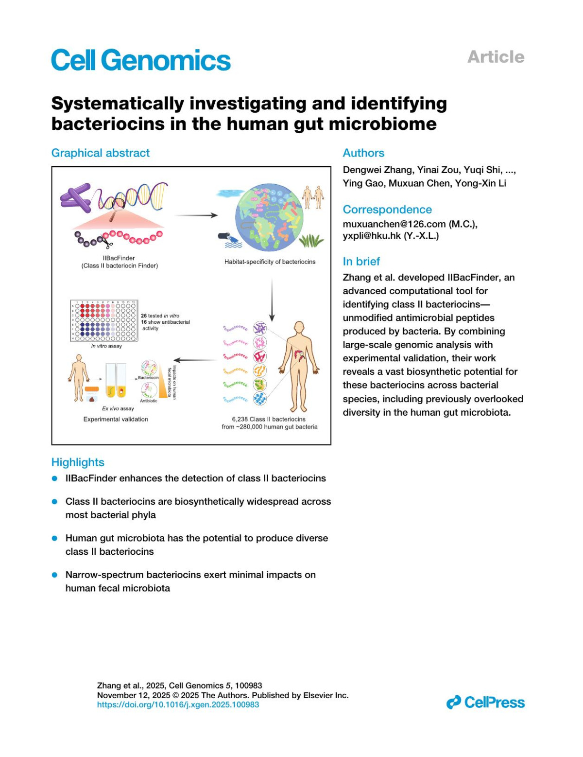 Systematically Investigating And Identifyingbacteriocins In The Human Gut Microbiome Dengwei Zhang Yinai Zou Yuqi Shi Junliang Zhang Jing Liu Gengfan Wu Jian Zhang Ying Gao Muxuan Chen Yongxin Li