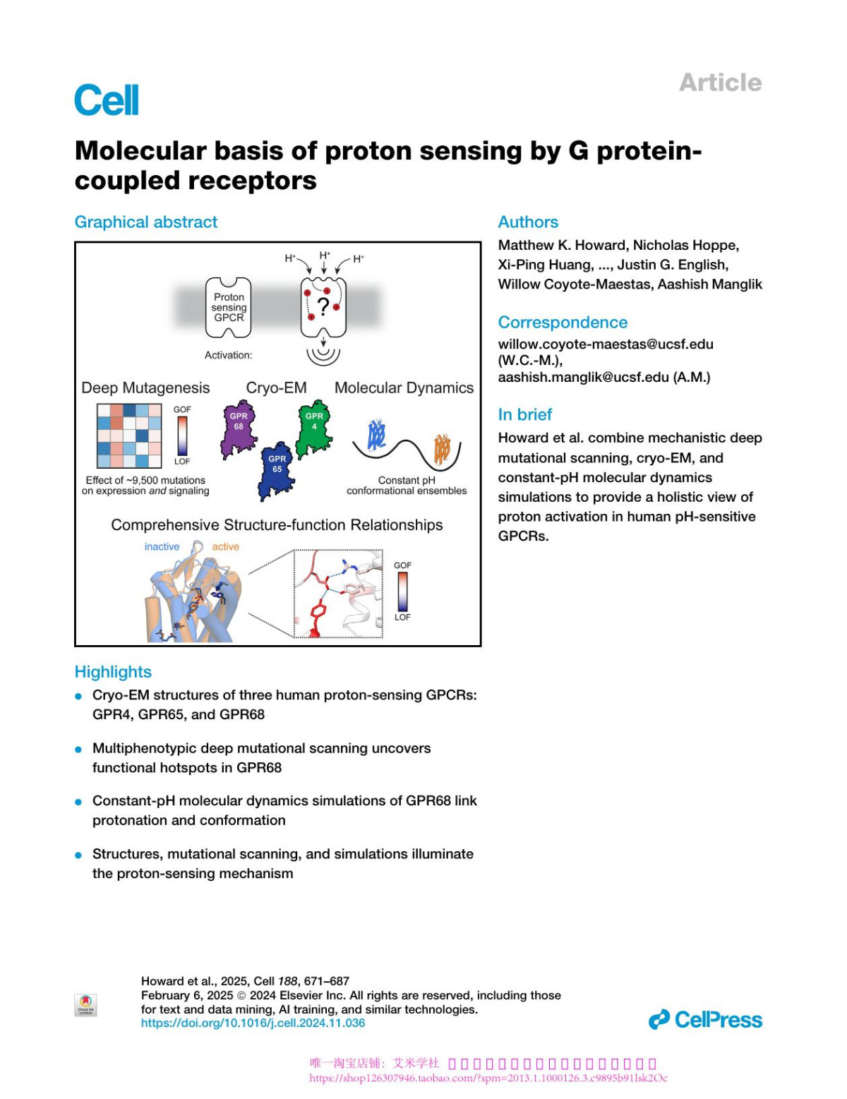 Molecular Basis Of Proton Sensing By G Proteincoupled Receptors Matthew K Howard Nicholas Hoppe Xiping Huang Darko Mitrovic Christian B Billesbølle Christian B Macdonald Eshan Mehrotra Patrick Rockefeller Grimes Donovan D Trinidad Lucie Delemotte Justin G English Willow Coyotemaestas