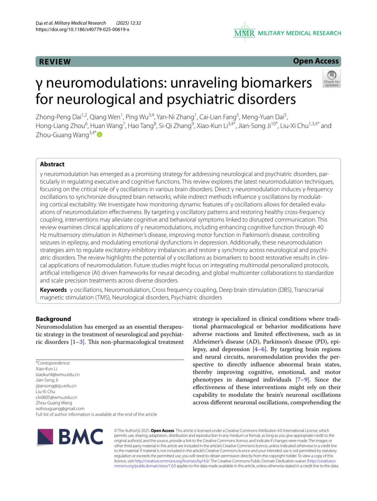 γ Neuromodulations Unraveling Biomarkers For Neurological And Psychiatric Disorders Zhongpeng Dai