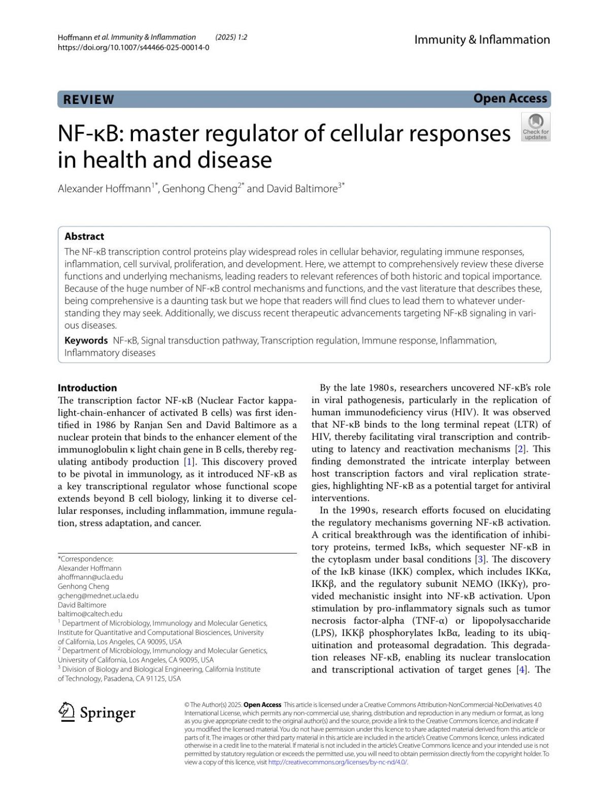 Nfκb Master Regulator Of Cellular Responses In Health And Disease Alexander Hoffmann Genhong Cheng David Baltimore