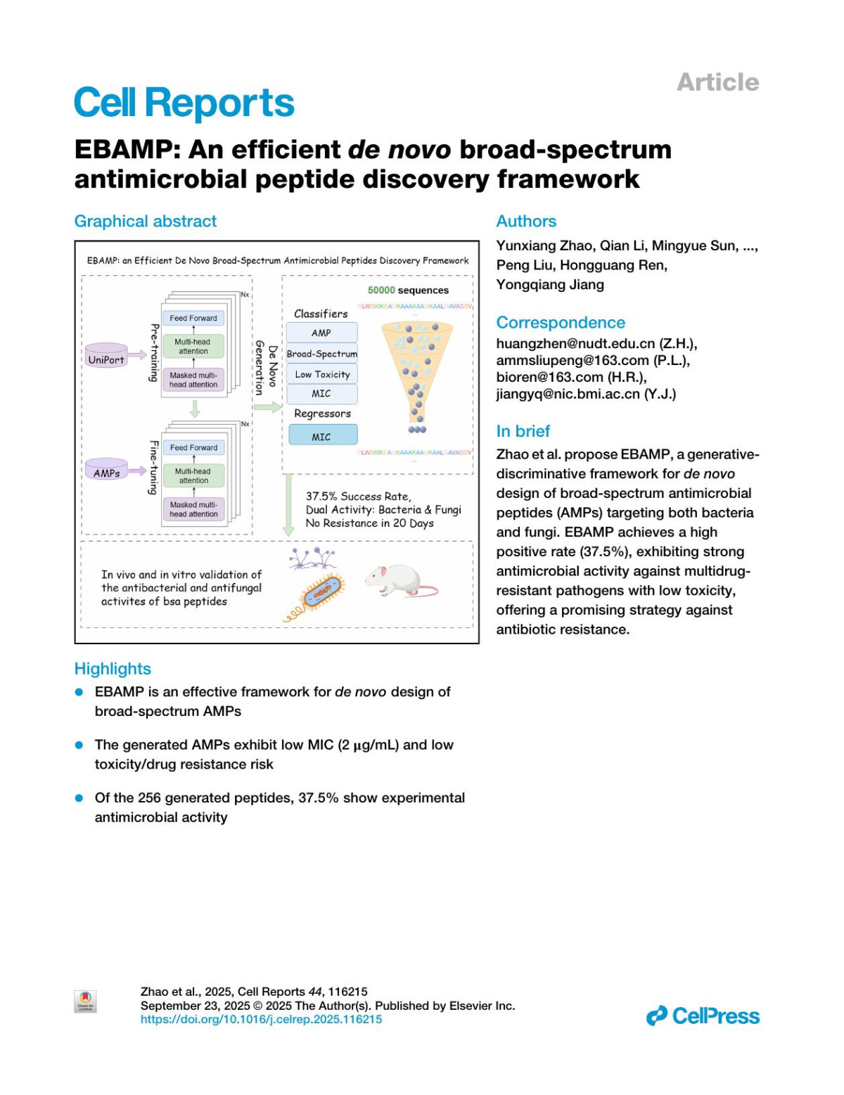 Ebamp An Efficient De Novo Broadspectrumantimicrobial Peptide Discovery Framework Yunxiang Zhao Qian Li Mingyue Sun Yixin Su Xinxin Su Ling Jiang Xinran Zhang Yangyi Hu Boqian Wang Haoran Yu Qiang Zhang Zili Chai Ding Yao Yuhao Ren Wenhua Huang Yuan Jin Yutao Dou Dongsheng Li Zhen Huang Peng Liu