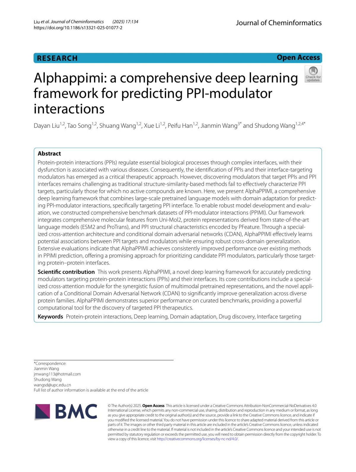 Alphappimi A Comprehensive Deep Learning Framework For Predicting Ppimodulator Interactions Dayan Liu Tao Song Shuang Wang Xue Li Peifu Han Jianmin Wang Shudong Wang