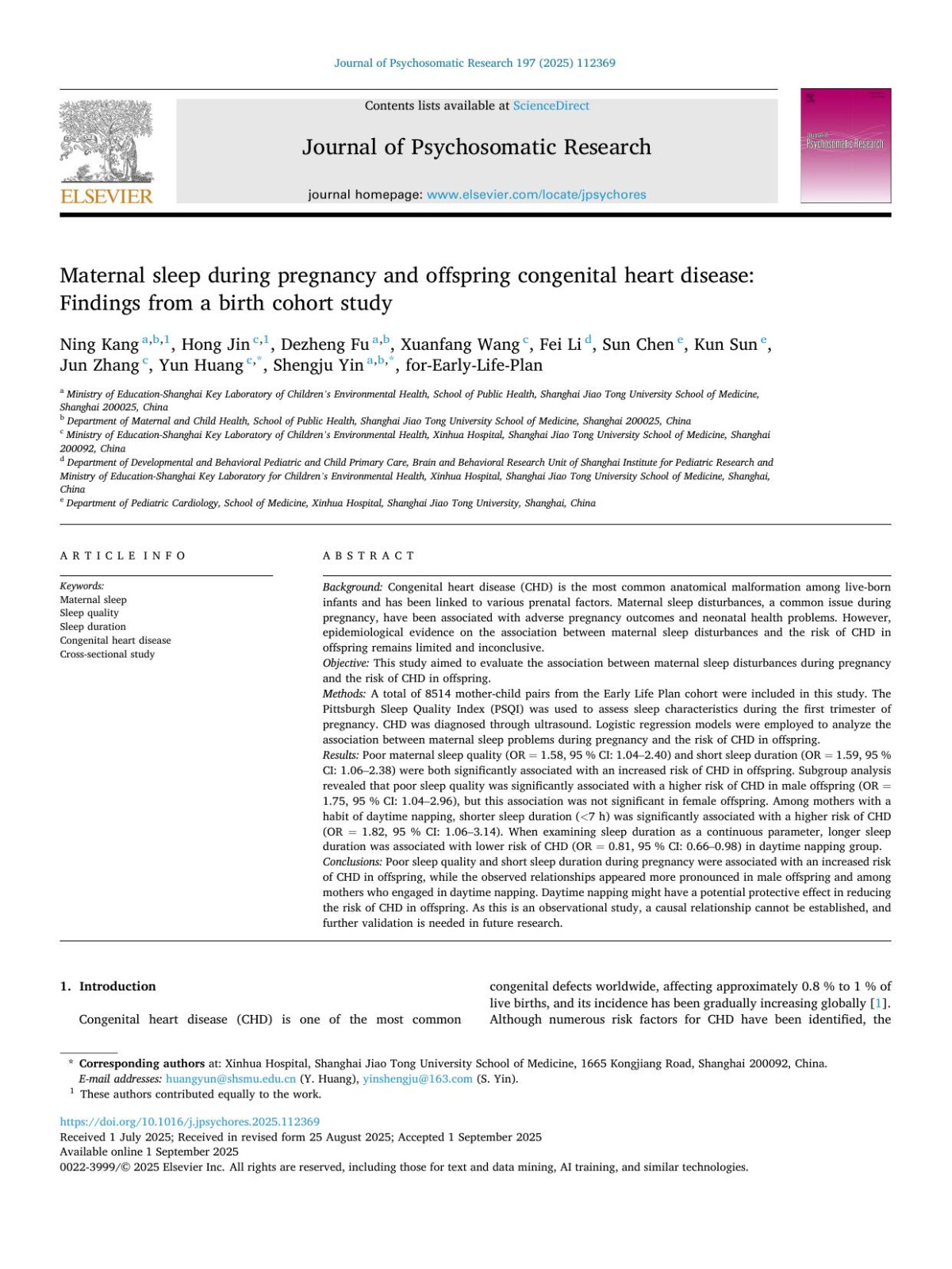 Maternal Sleep During Pregnancy And Offspring Congenital Heart Disease Findings From A Birth Cohort Study F