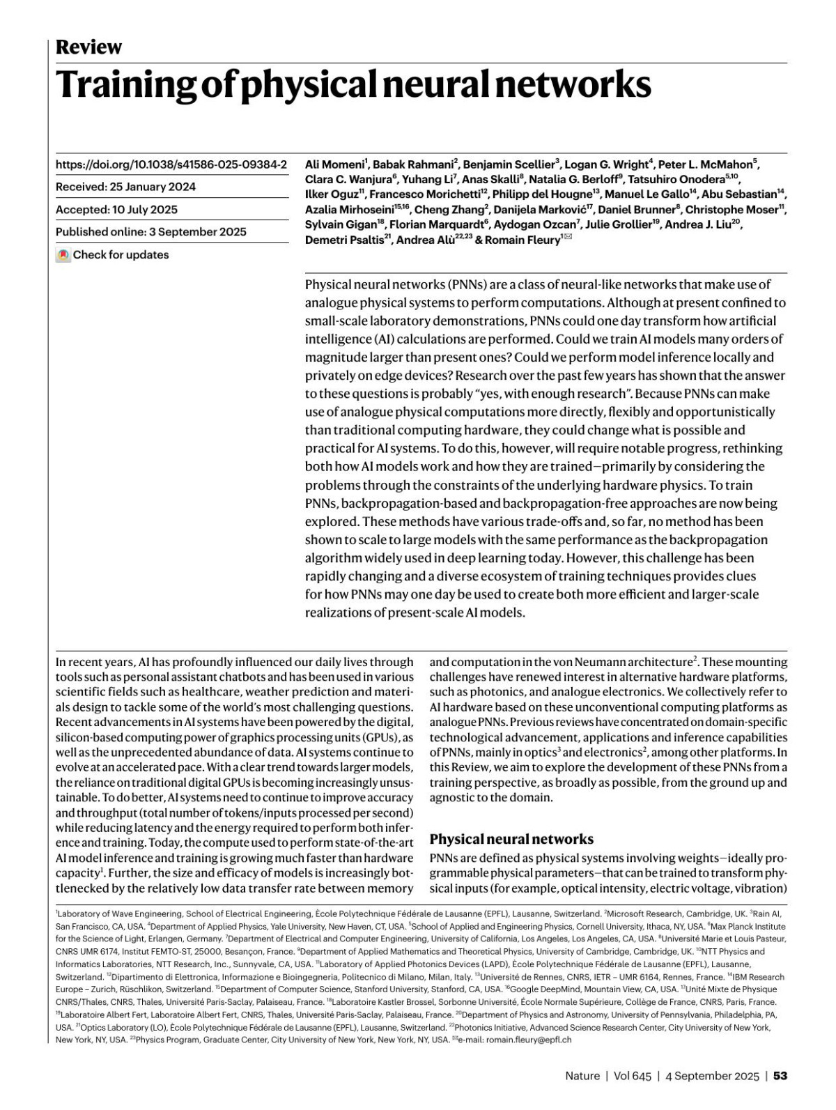 Training Of Physical Neural Networks Ali Momeni Babak Rahmani Benjamin Scellier Logan G Wright Peter L Mcmahon Clara C Wanjura Yuhang Li Anas Skalli Natalia G Berloff Tatsuhiro Onodera Ilker Oguz Francesco Morichetti Philipp Hougne Manuel Gallo Abu