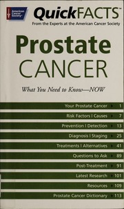 Quick Facts Prostate Cancer What You Need To Knownow 1 Edition American Cancer Society
