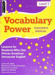 Vocabulary Power Teachers Manual Lessons For Students Who Use African American Vernacular English Tch Edition Seals