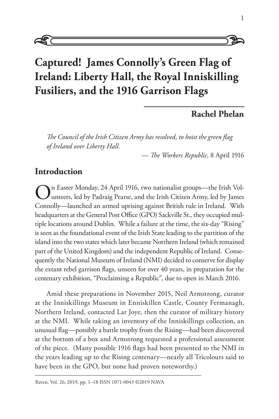 Captured James Connollys Green Flag Of Ireland Liberty Hall The Royal Inniskilling Fusiliers And The 1916 Garrison Flags Rachel Phelan