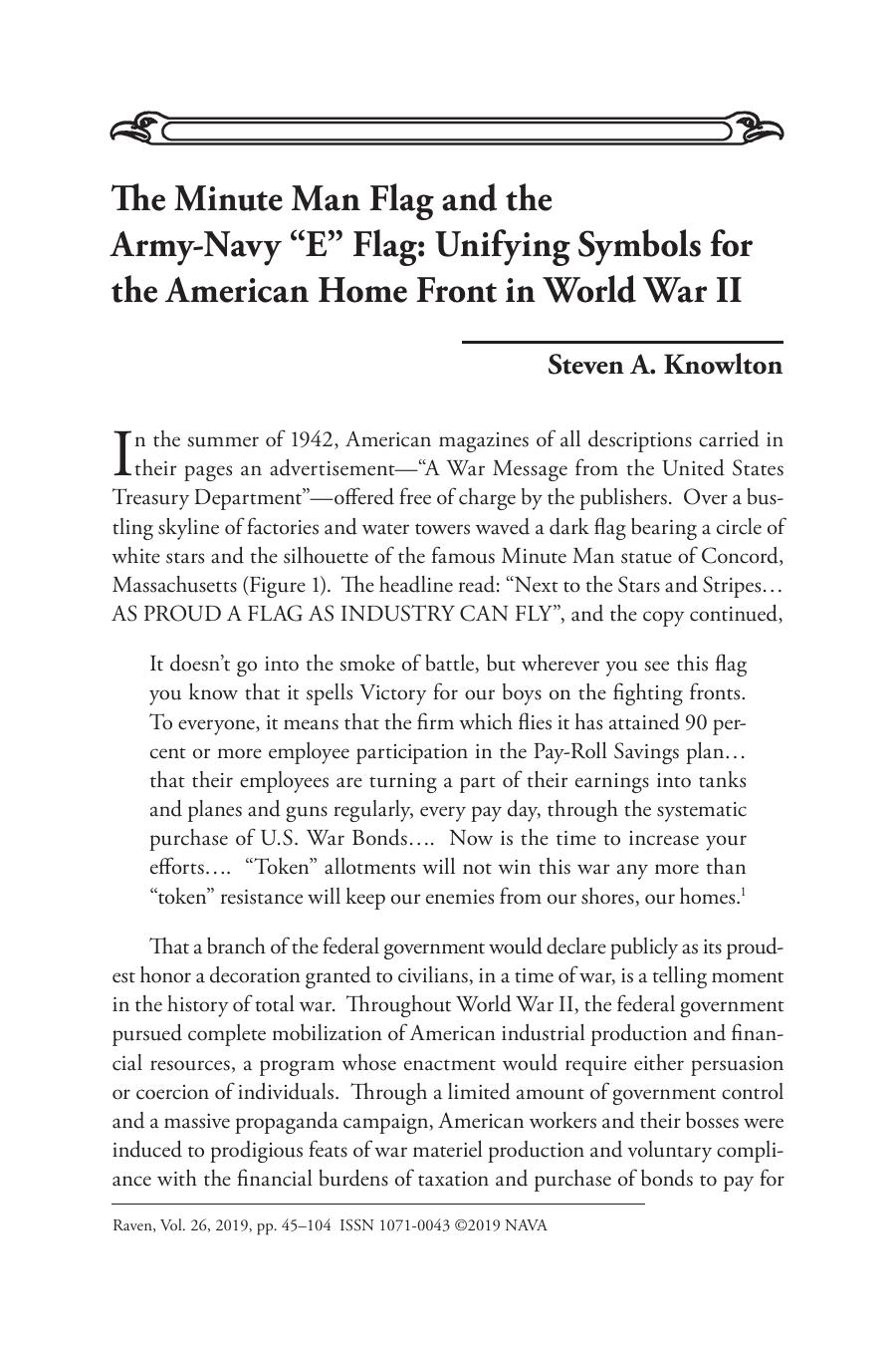 The Minute Man Flag And The Armynavy E Flag Unifying Symbols For The American Home Front In World War Ii Steven A Knowlton