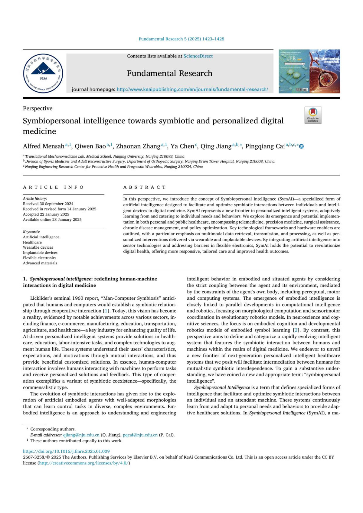 Symbiopersonal Intelligence Towards Symbiotic And Personalized Digital Medicine Alfred Mensah Qiwen Bao Zhaonan Zhang Ya Chen Qing Jiang Pingqiang Cai