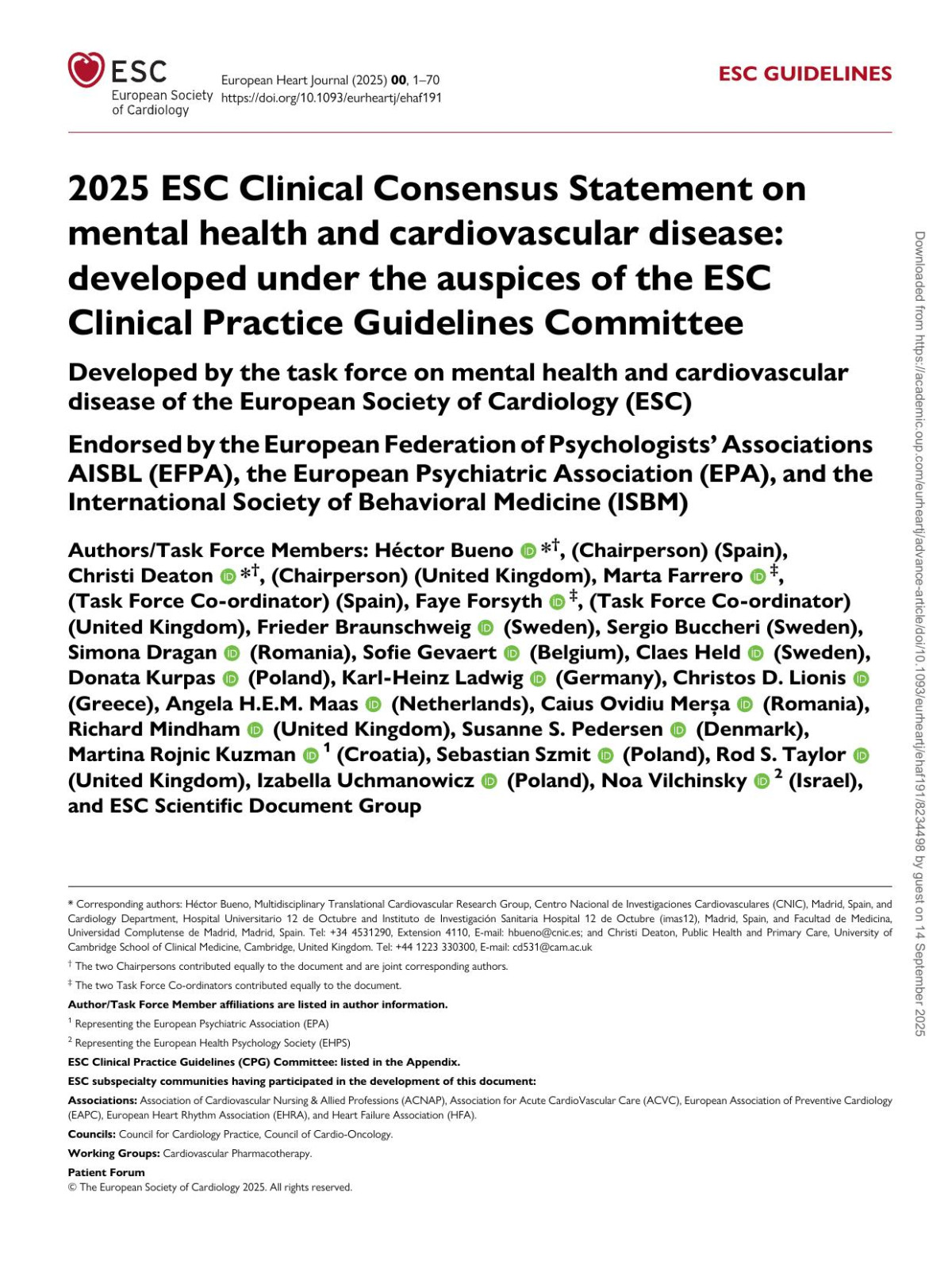 2025 Esc Clinical Consensus Statement On Mental Health And Cardiovascular Disease Developed Under The Auspices Of The Esc Clinical Practice Guidelines Committee Unknown