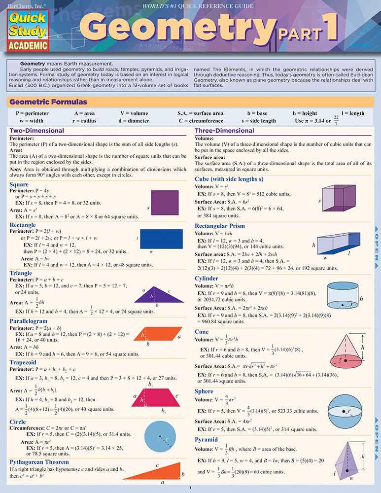 Geometry Part 1 Quickstudy Laminated Reference Guide Quick Study Academic Barcharts Inc