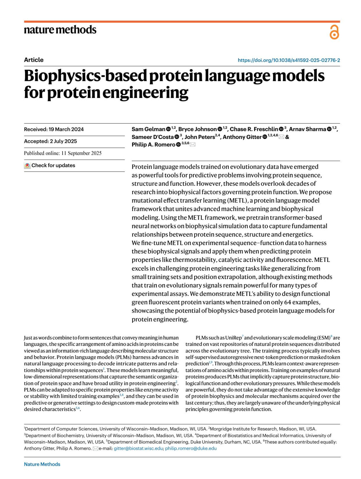 Biophysicsbased Protein Language Models For Protein Engineering Sam Gelman Bryce Johnson Chase R Freschlin Arnav Sharma Sameer Dampx02019costa John Peters Anthony Gitter Philip A Romero