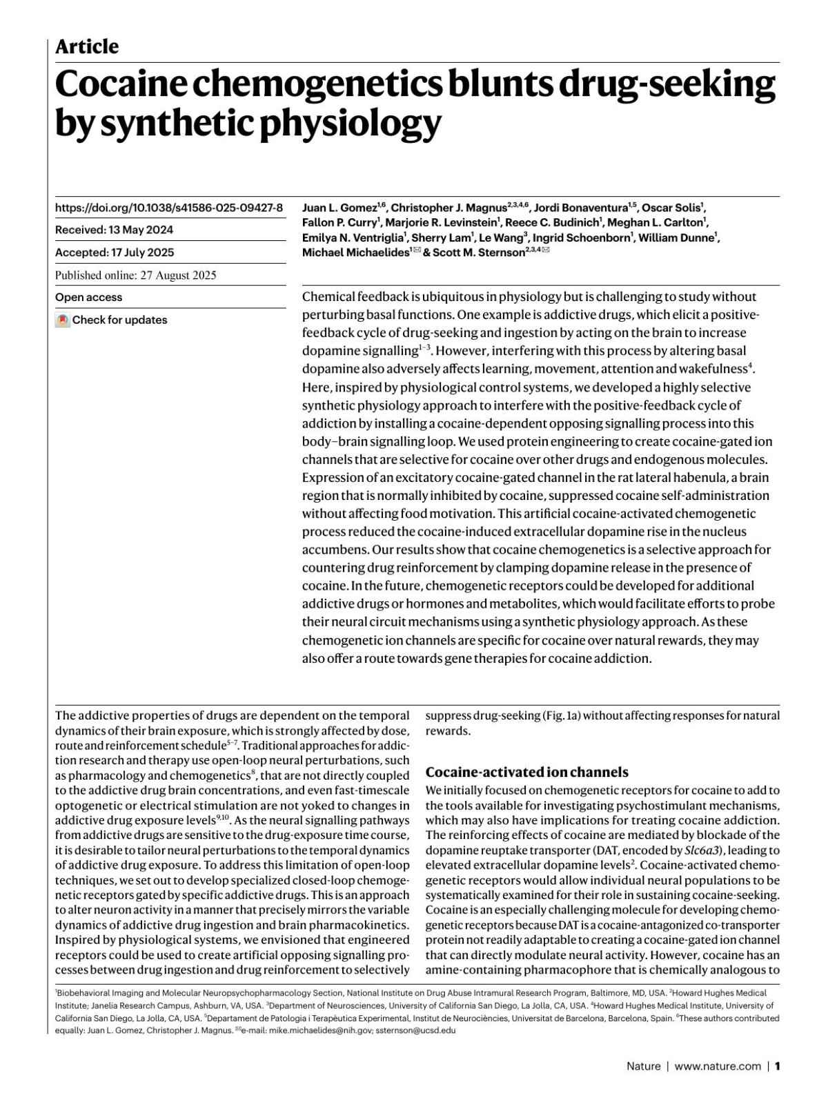 Cocaine Chemogenetics Blunts Drugseeking By Synthetic Physiology Juan L Gomez Christopher J Magnus Jordi Bonaventura Oscar Solis Fallon P Curry Marjorie R Levinstein Reece C Budinich Meghan L Carlton Emilya N Ventriglia Sherry Lam Le Wang Ingrid Schoenborn William Dunne Michael