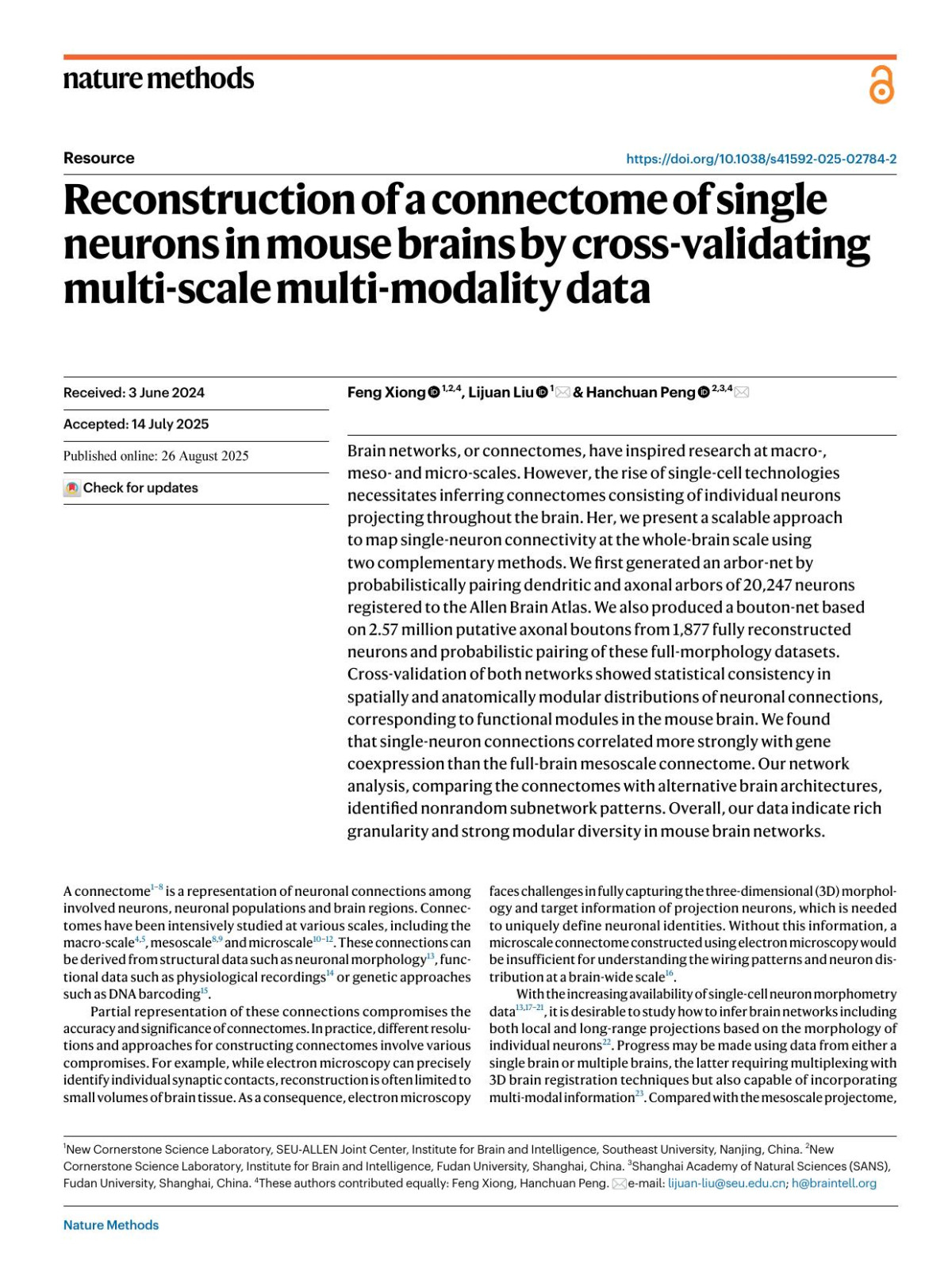 Reconstruction Of A Connectome Of Single Neurons In Mouse Brains By Crossvalidating Multiscale Multimodality Data Feng Xiong Lijuan Liu Hanchuan Peng
