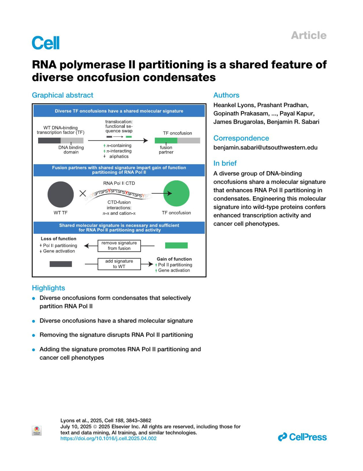Rna Polymerase Ii Partitioning Is A Shared Feature Of Diverse Oncofusion Condensates Heankel Lyons Prashant Pradhan Gopinath Prakasam Shubham Vashishtha Xiang Li Mikayla Eppert Christy Fornero Vanina T Tcheuyap Kathleen Mcglynn Ze Yu Dinesh Ravindra Raju Prasad R Koduru Chao Xing Payal Kapur James