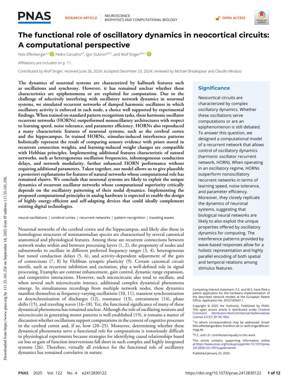 The Functional Role Of Oscillatory Dynamics In Neocortical Circuits A Computational Perspective Felix Effenbergera