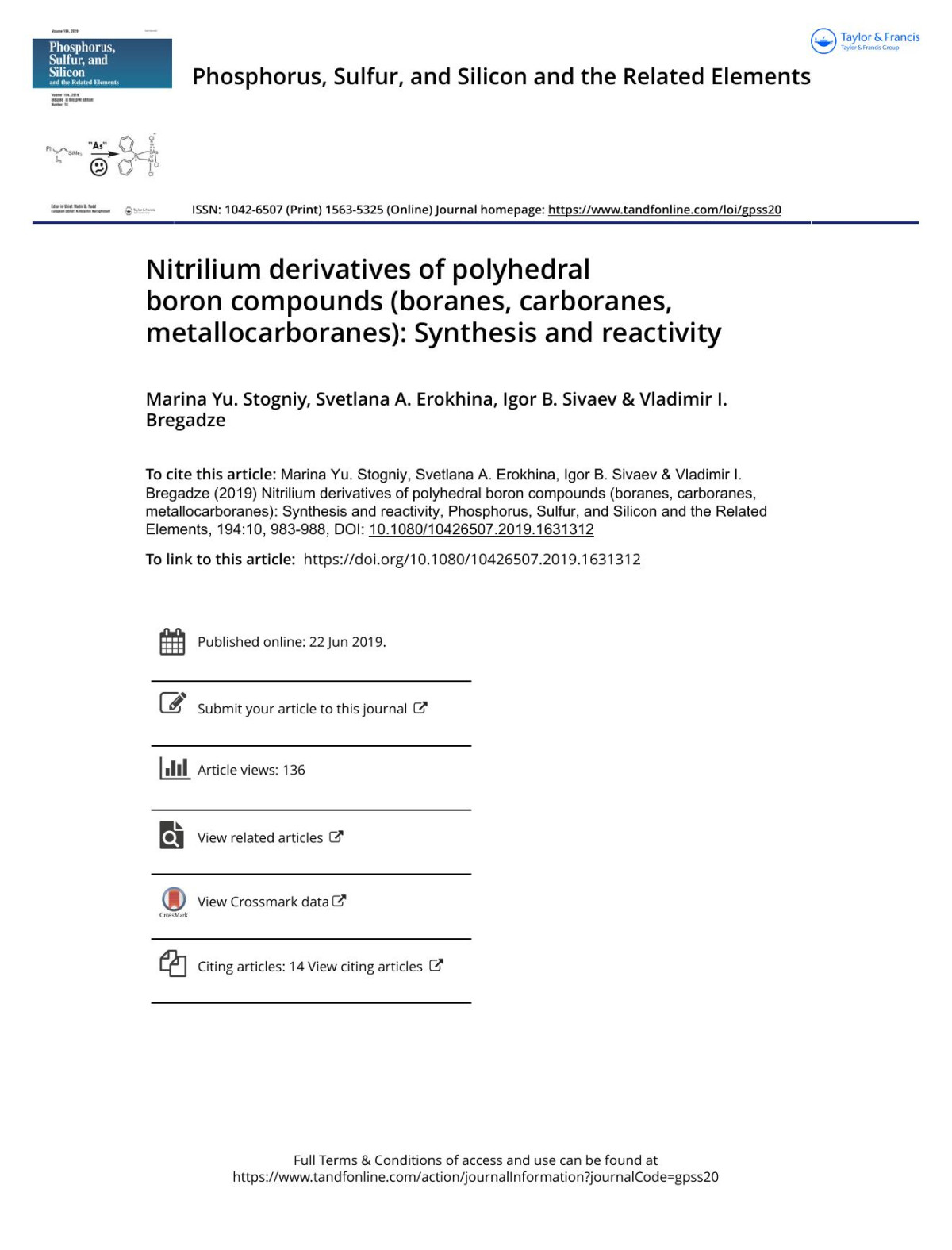 Nitrilium Derivatives Of Polyhedral Boron Compounds Boranes Carboranes Metallocarboranes Synthesis And Reactivity Stogniy Marina Yu Erokhina Svetlana A Sivaev Igor B Bregadze Vladimir I