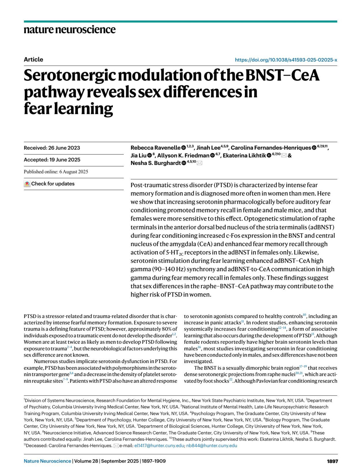 Serotonergic Modulation Of The Bnstcea Pathway Reveals Sex Differences In Fear Learning Rebecca Ravenelle Jinah Lee Carolina Fernandeshenriques Jia Liu Allyson K Friedman Ekaterina Likhtik Nesha S Burghardt