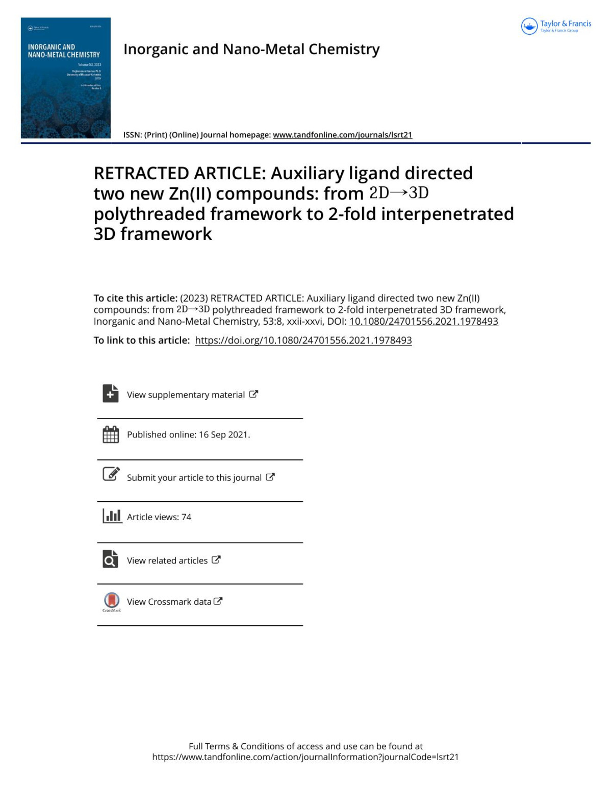 Retracted Article Auxiliary Ligand Directed Two New Znii Compounds From 2d3d Polythreaded Framework To 2fold Interpenetrated 3d Framework Xu Hongna Gao Jing Cheng Yan