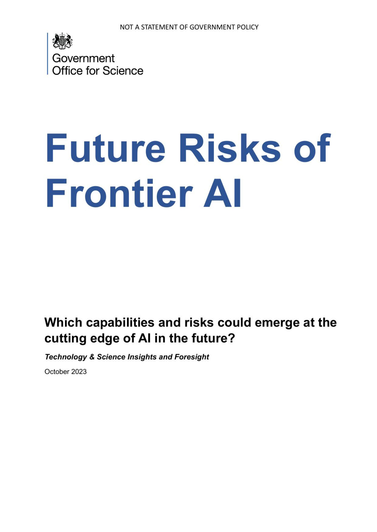 Future Risks Of Frontier Ai Uk Government Office For Science