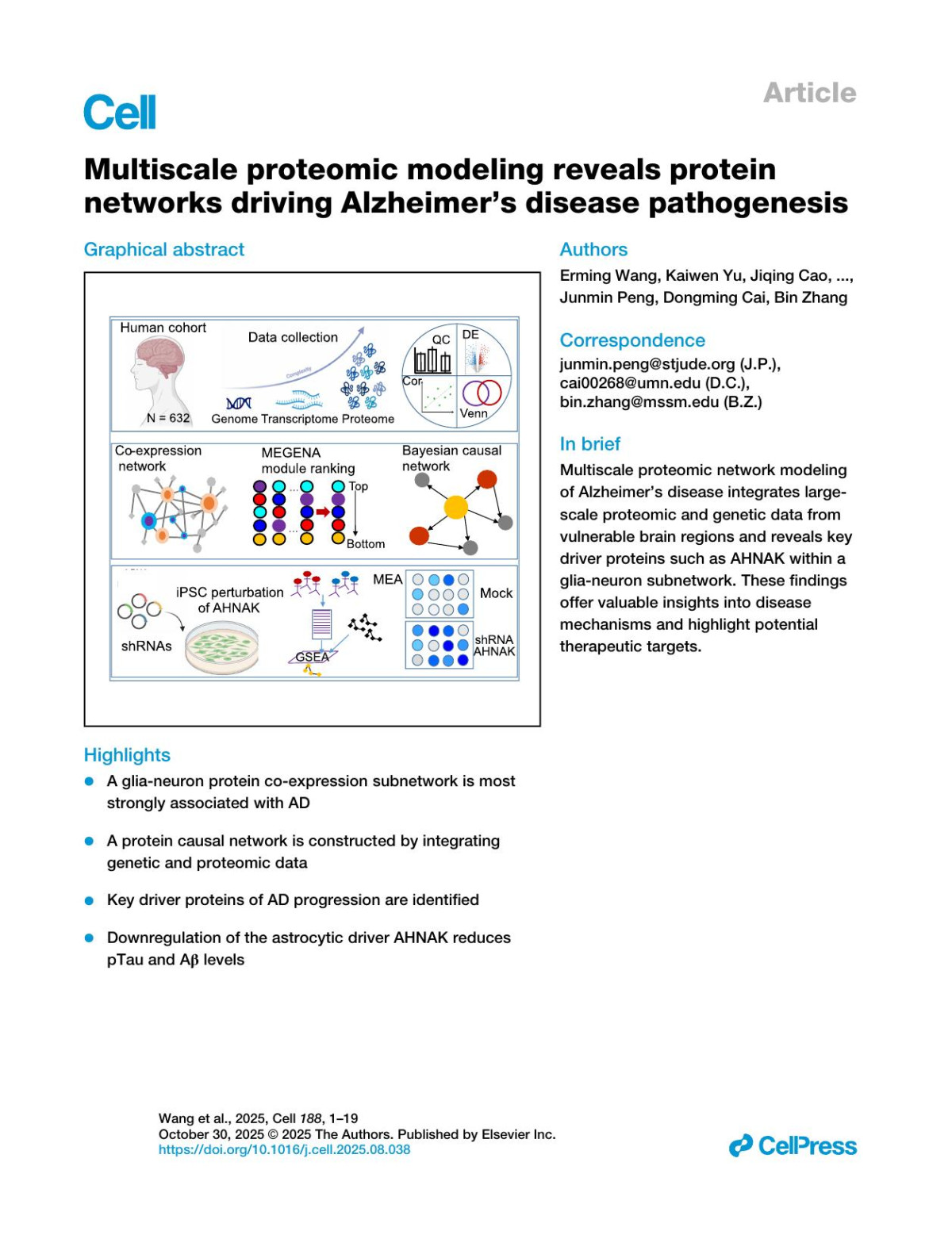 Multiscale Proteomic Modeling Reveals Protein Networks Driving Alzheimers Disease Pathogenesis Erming Wang Kaiwen Yu Jiqing Cao Minghui Wang Pavel Katsel Wonmin Song Zhen Wang Yuxin Li Xusheng Wang Qian Wang Peng Xu Gefei Yu Li Zhu Jia Geng Parnian Habibi Lu Qian Tony Tuck Aiqun Li Julia Tcw Panos Roussos