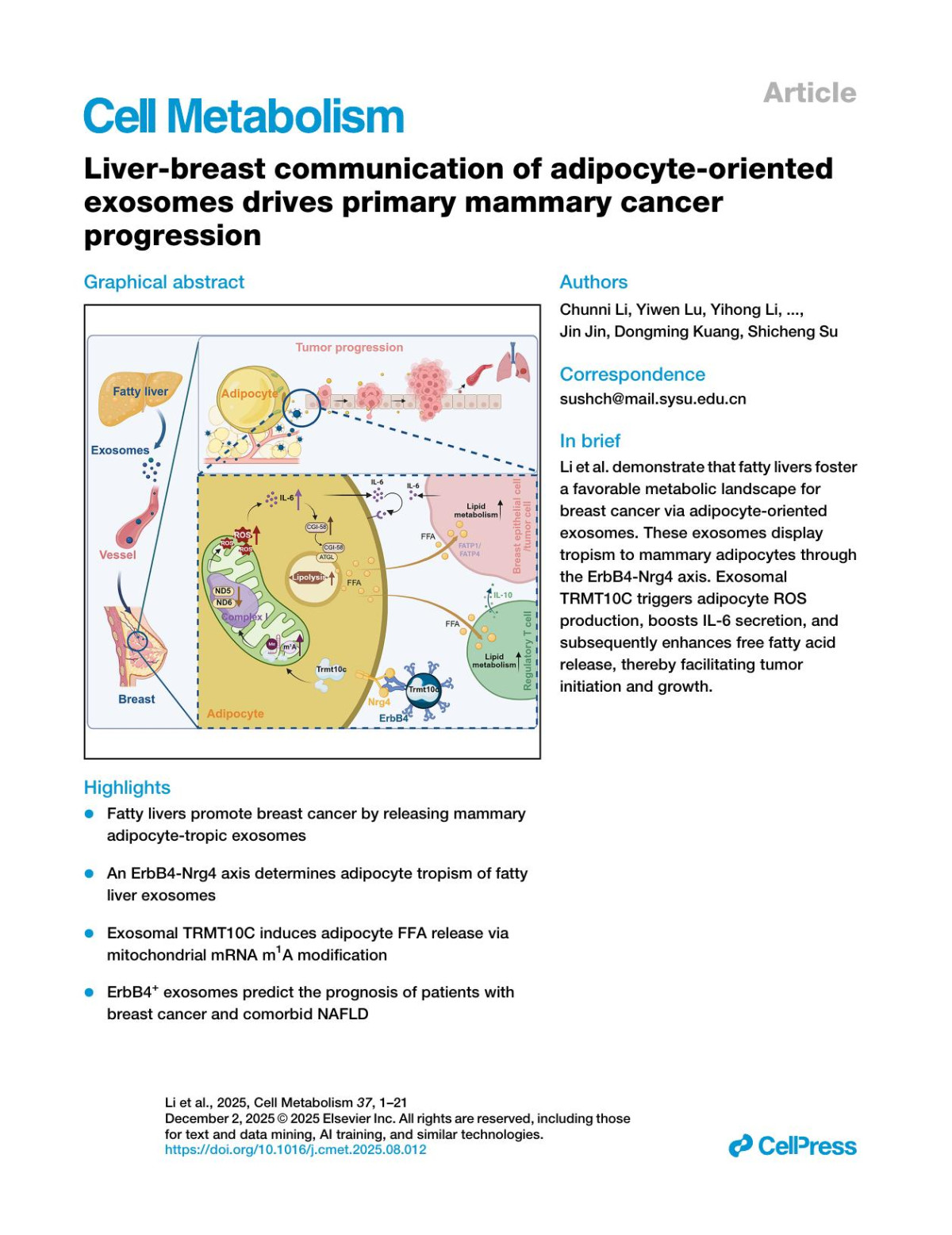 Liverbreast Communication Of Adipocyteorientedexosomes Drives Primary Mammary Cancerprogression Chunni Li Yiwen Lu Yihong Li Ting Liu Hong Deng Mingchao Gao Boxuan Zhou Jiayu Liu Junchao Cai Di Huang Linbin Yang Jin Jin Dongming Kuang Shicheng Su