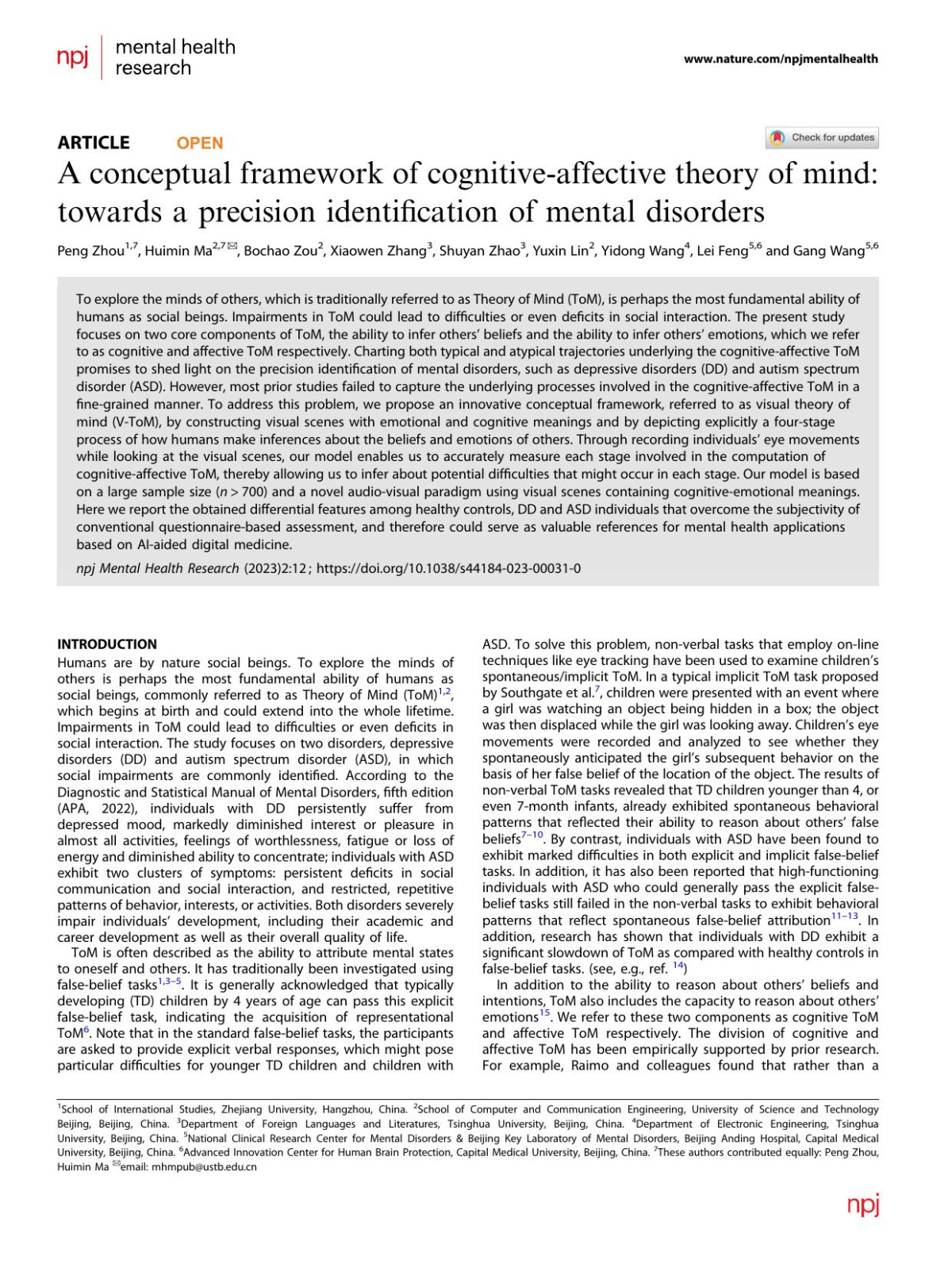 A Conceptual Framework Of Cognitiveaffective Theory Of Mind Towards A Precision Identification Of Mental Disorders Peng Zhou Huimin Ma Bochao Zou Xiaowen Zhang Shuyan Zhao Yuxin Lin Yidong Wang Lei Feng Gang Wang