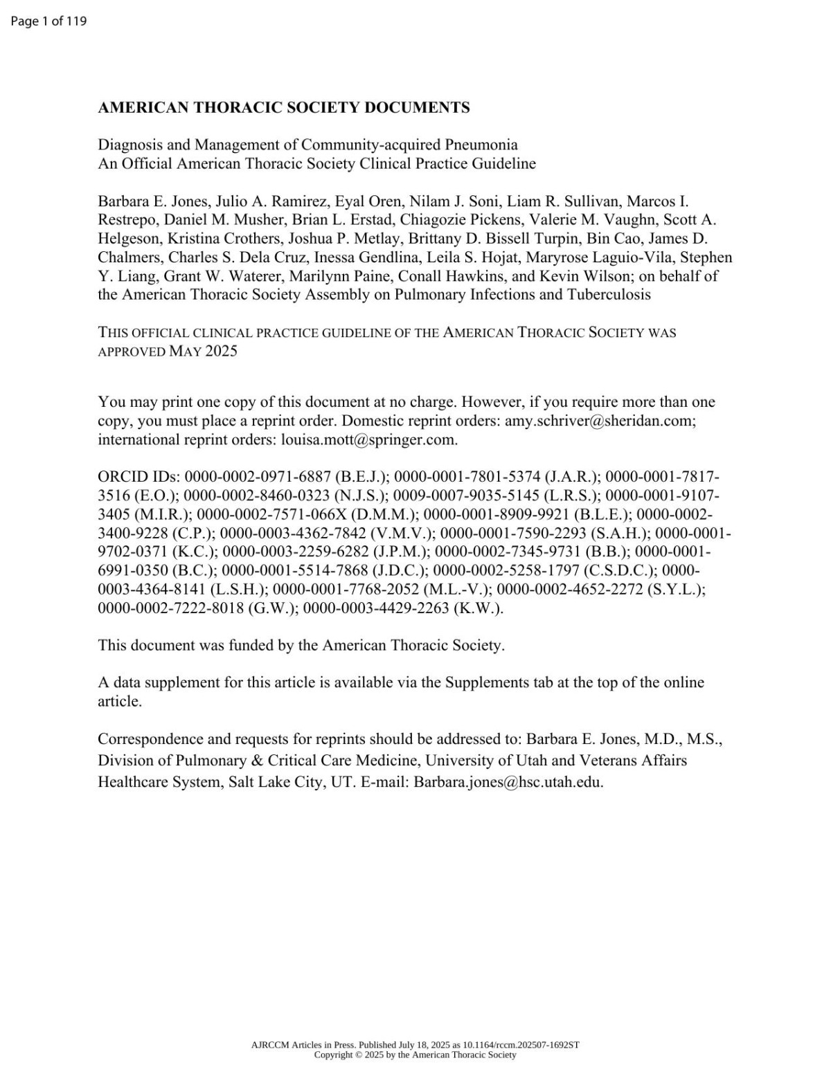 Diagnosis And Management Of Communityacquired Pneumonia An Official American Thoracic Society Clinical Practice Guidelinepdf Barbara E Jones
