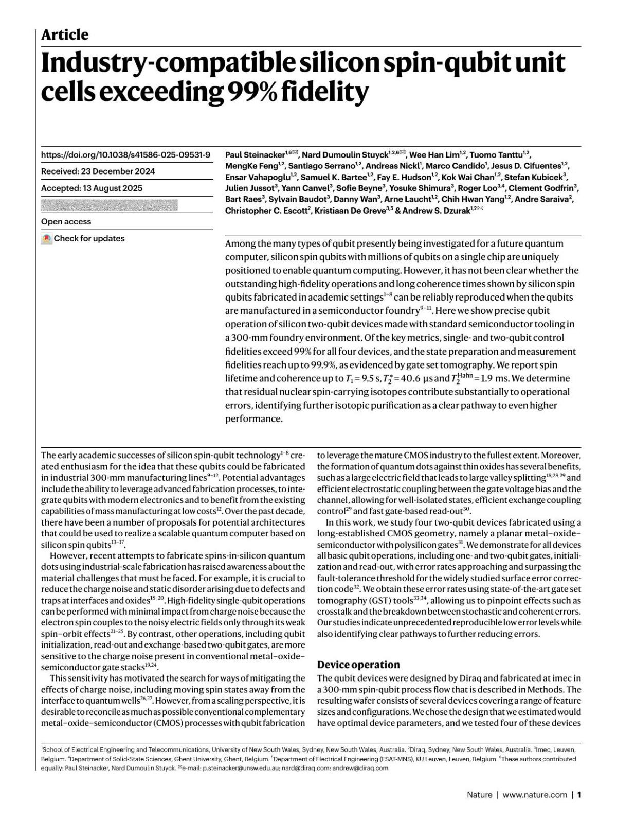 Industrycompatible Silicon Spinqubit Unit Cells Exceeding 99 Fidelity Paul Steinacker Nard Dumoulin Stuyck Wee Han Lim Tuomo Tanttu Mengke Feng Santiago Serrano Andreas Nickl Marco Candido Jesus D Cifuentes Ensar Vahapoglu Samuel K Bartee Fay E Hudson Kok Wai Chan Stefan Kubicek Julien