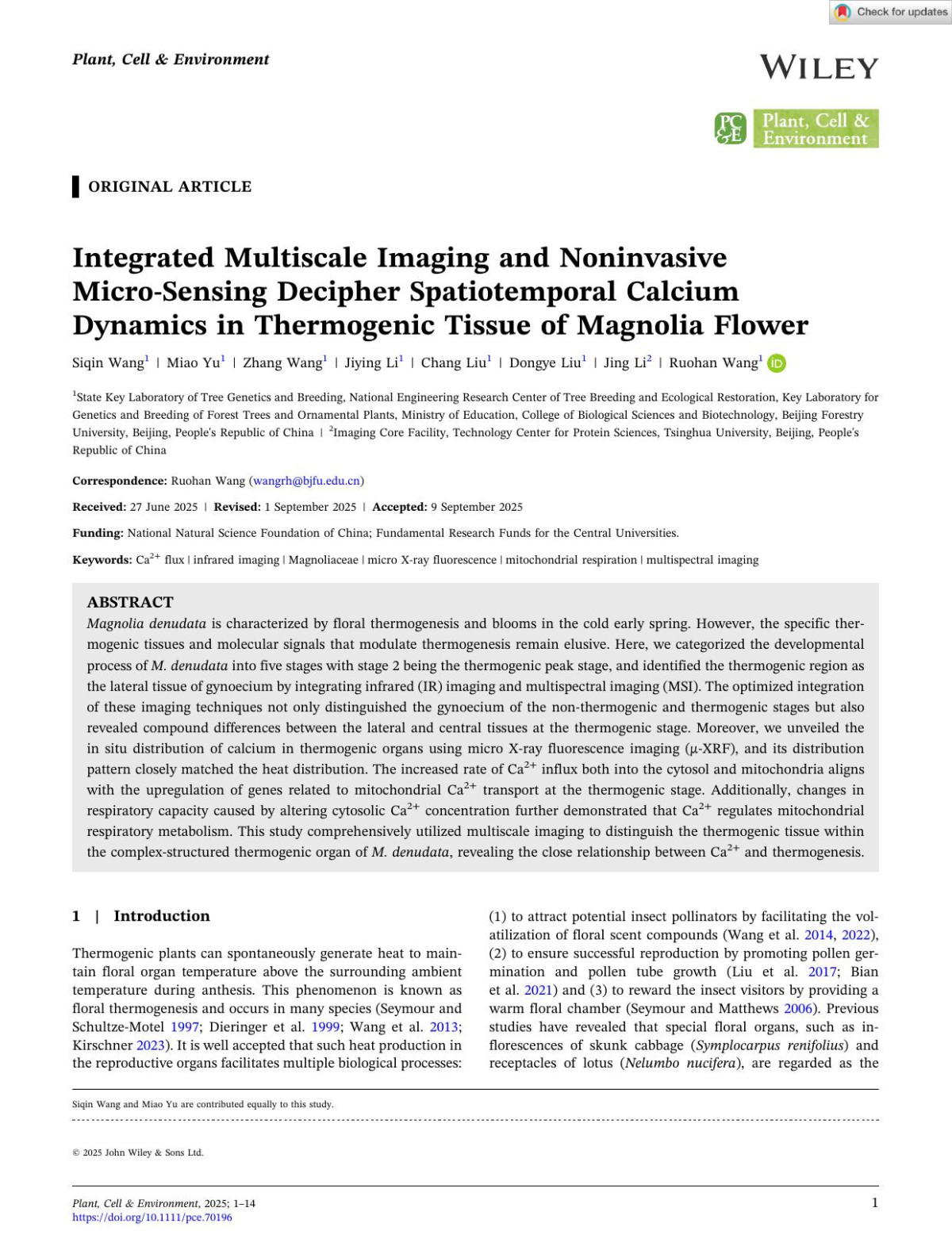 Integrated Multiscale Imaging And Noninvasive Microsensing Decipher Spatiotemporal Calcium Dynamics In Thermogenic Tissue Of Magnolia Flower Siqin Wang
