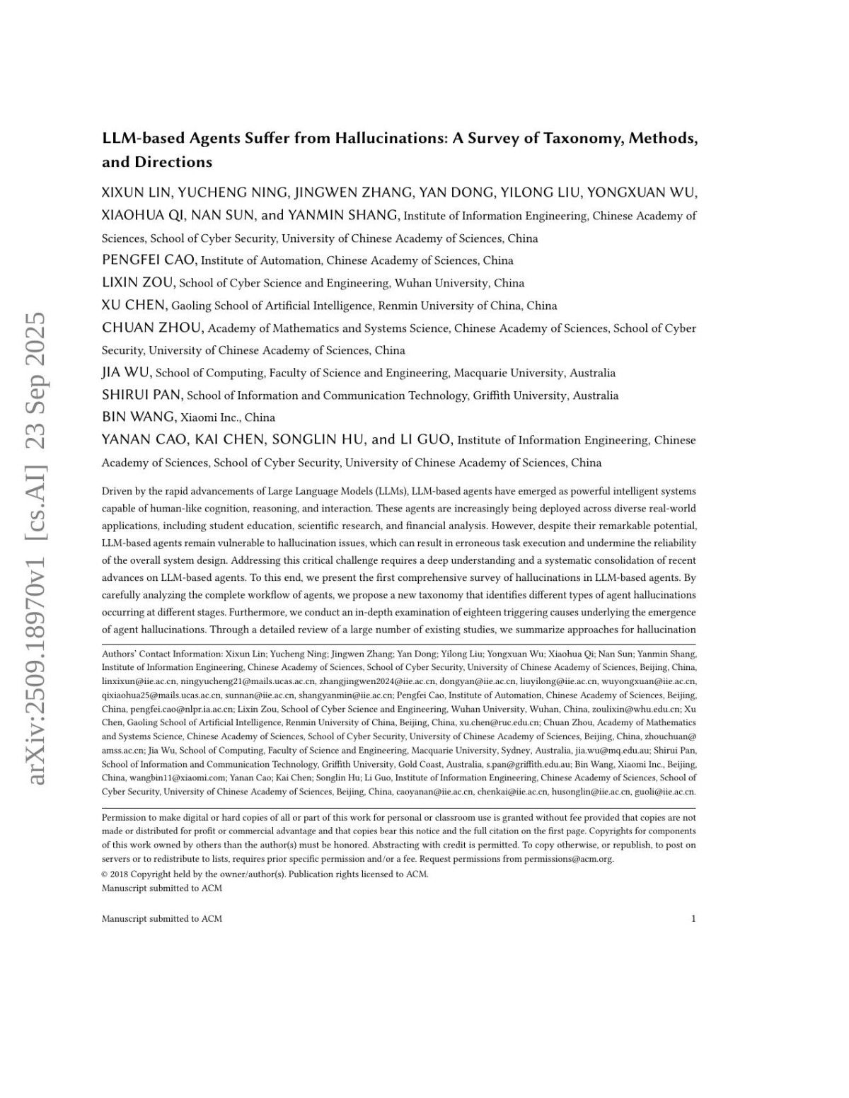 Llmbased Agents Suffer From Hallucinations A Survey Of Taxonomy Methods And Directions Xixun Lin