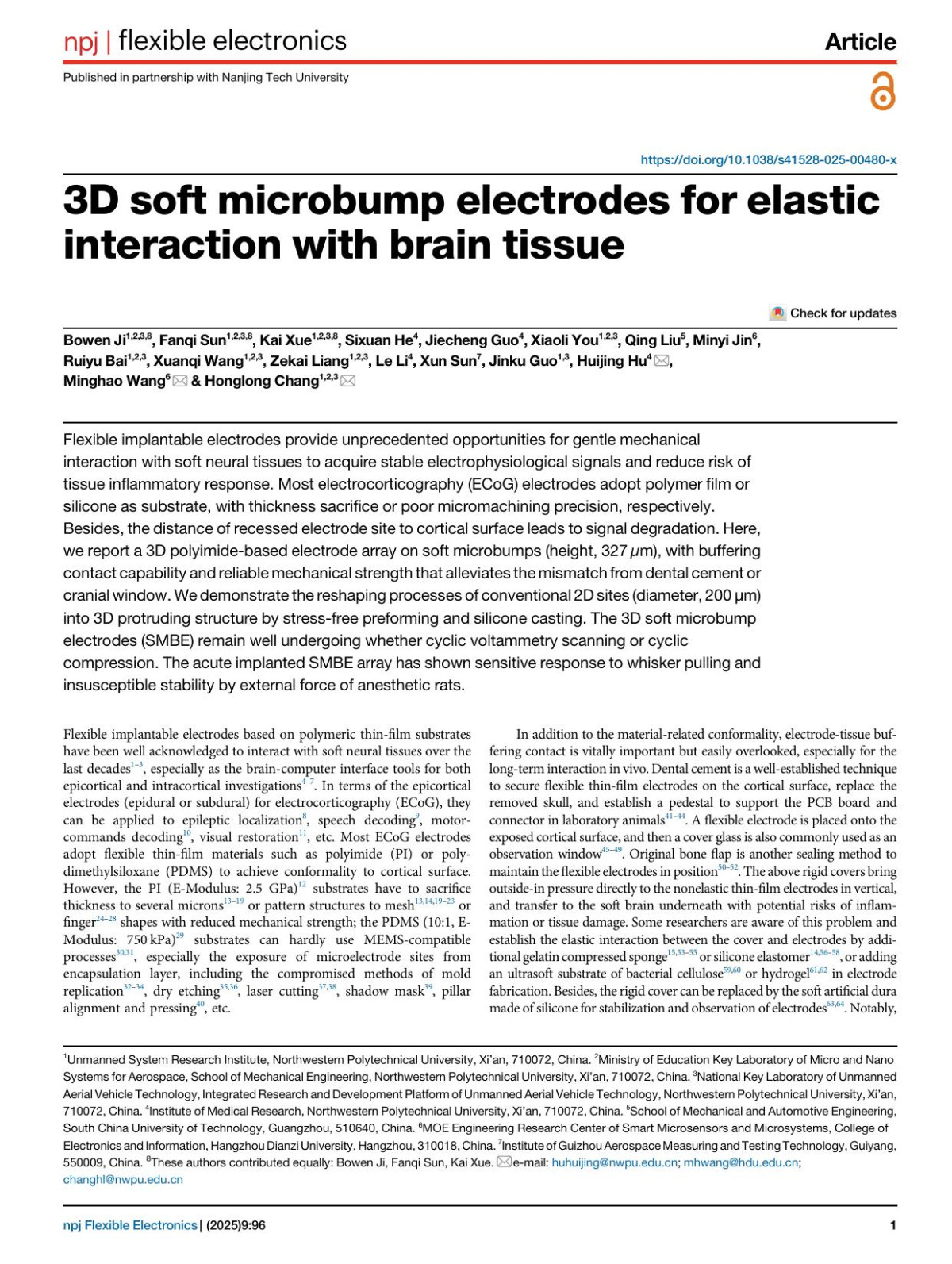 3d Soft Microbump Electrodes For Elastic Interaction With Brain Tissue Bowen Ji Fanqi Sun Kai Xue Sixuan He Jiecheng Guo Xiaoli You Qing Liu Minyi Jin Ruiyu Bai Xuanqi Wang Zekai Liang Le Li Xun Sun Jinku Guo Huijing Hu Minghao Wang Honglong Chang
