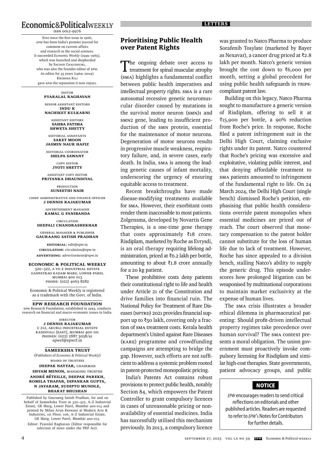 Economic And Political Weekly Vol 60 Issue No 39 27 Sep 2025 39th Edition Epw