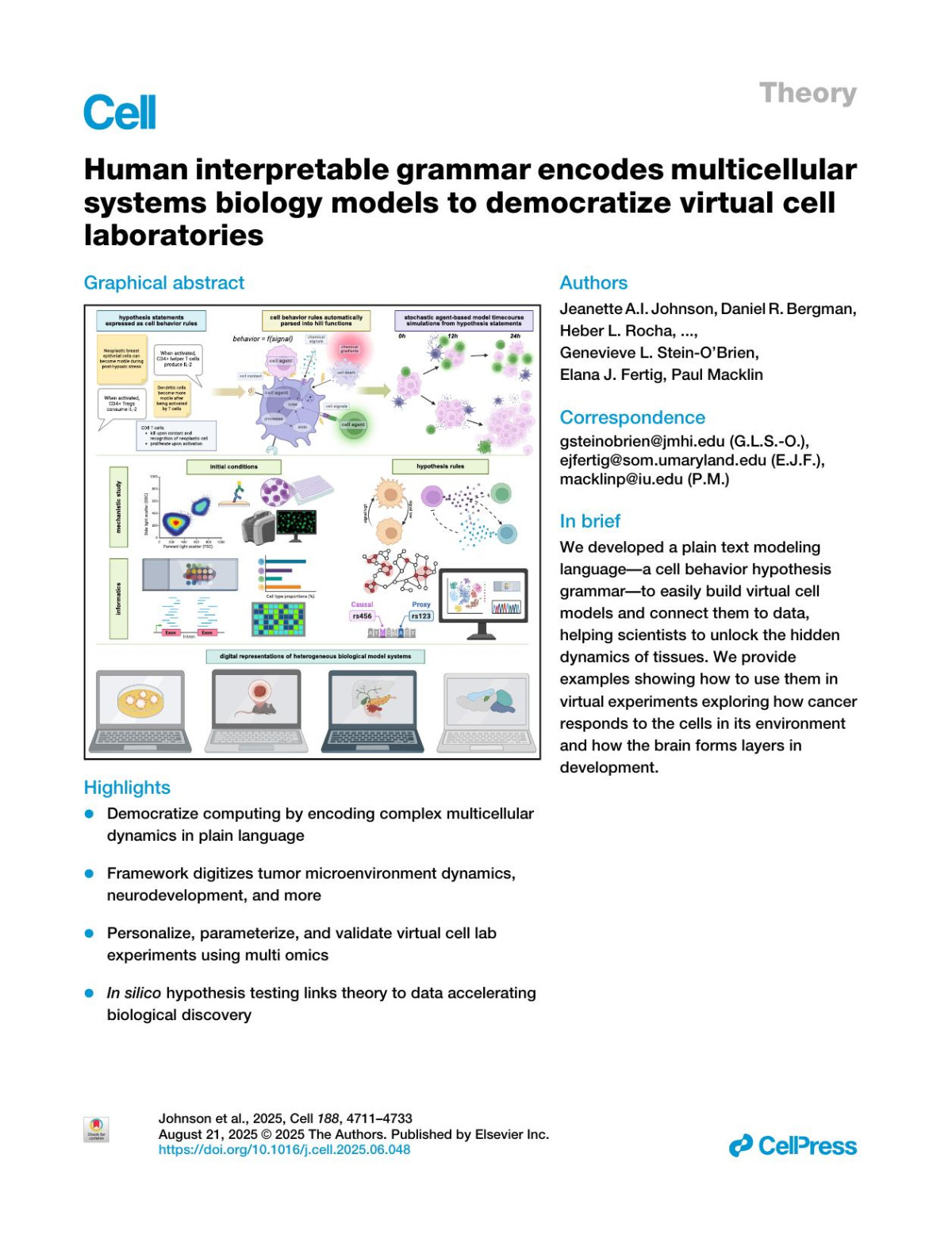 Human Interpretable Grammar Encodes Multicellular Systems Biology Models To Democratize Virtual Cell Laboratories Jeanette Ai Johnson Daniel R Bergman Heber L Rocha David L Zhou Eric Cramer Ian C Mclean Yoseph W Dance Max Booth Zachary Nicholas Tamara Lopezvidal Atul Deshpande Randy Heiland Elmar Bucher Fatemeh Shojaeian Matthew