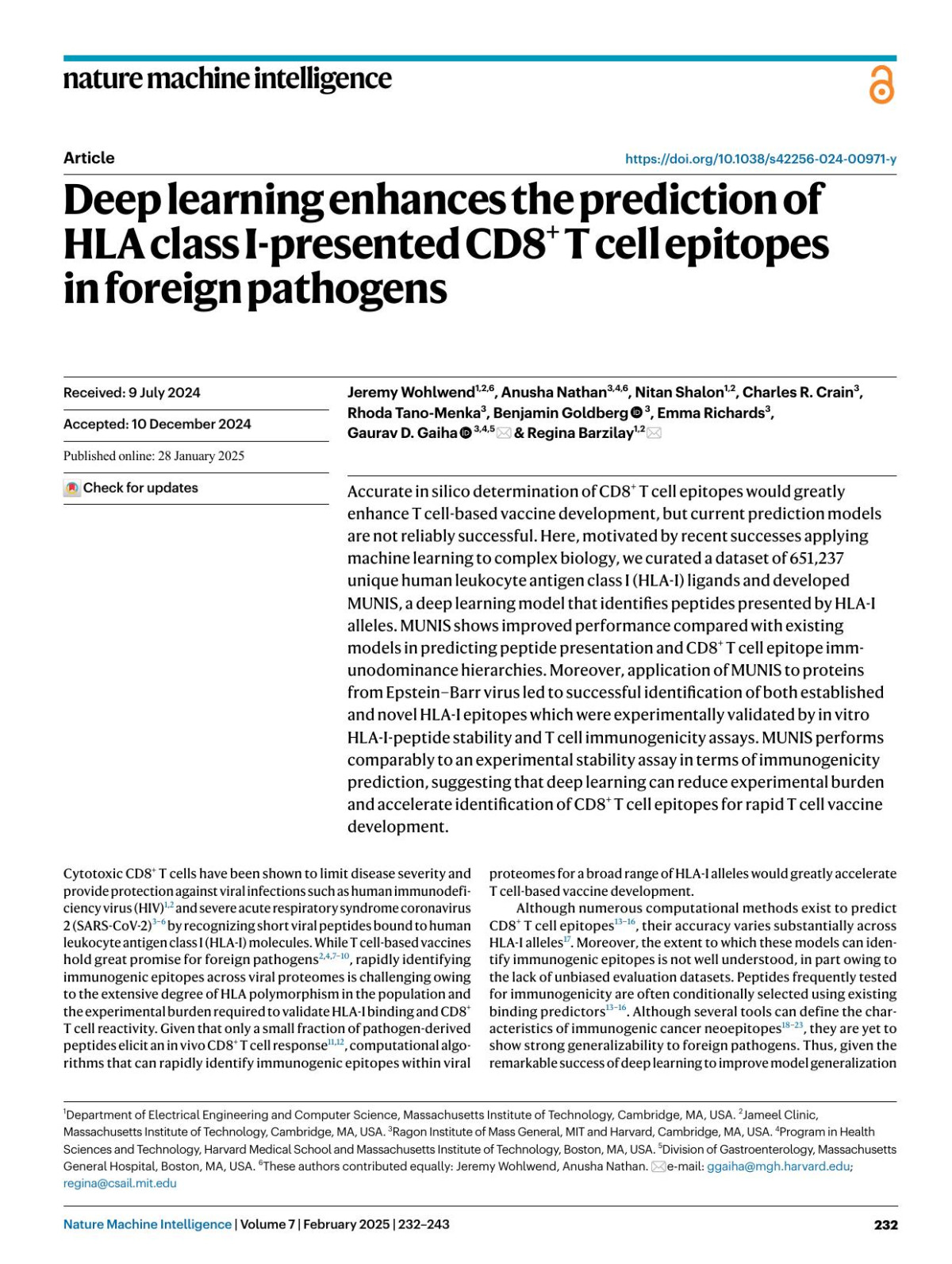 Deep Learning Enhances The Prediction Of Hla Class Ipresented Cd8 T Cell Epitopes In Foreign Pathogens Jeremy Wohlwend Anusha Nathan Nitan Shalon Charles R Crain Rhoda Tanomenka Benjamin Goldberg Emma Richards Gaurav D Gaiha Regina Barzilay