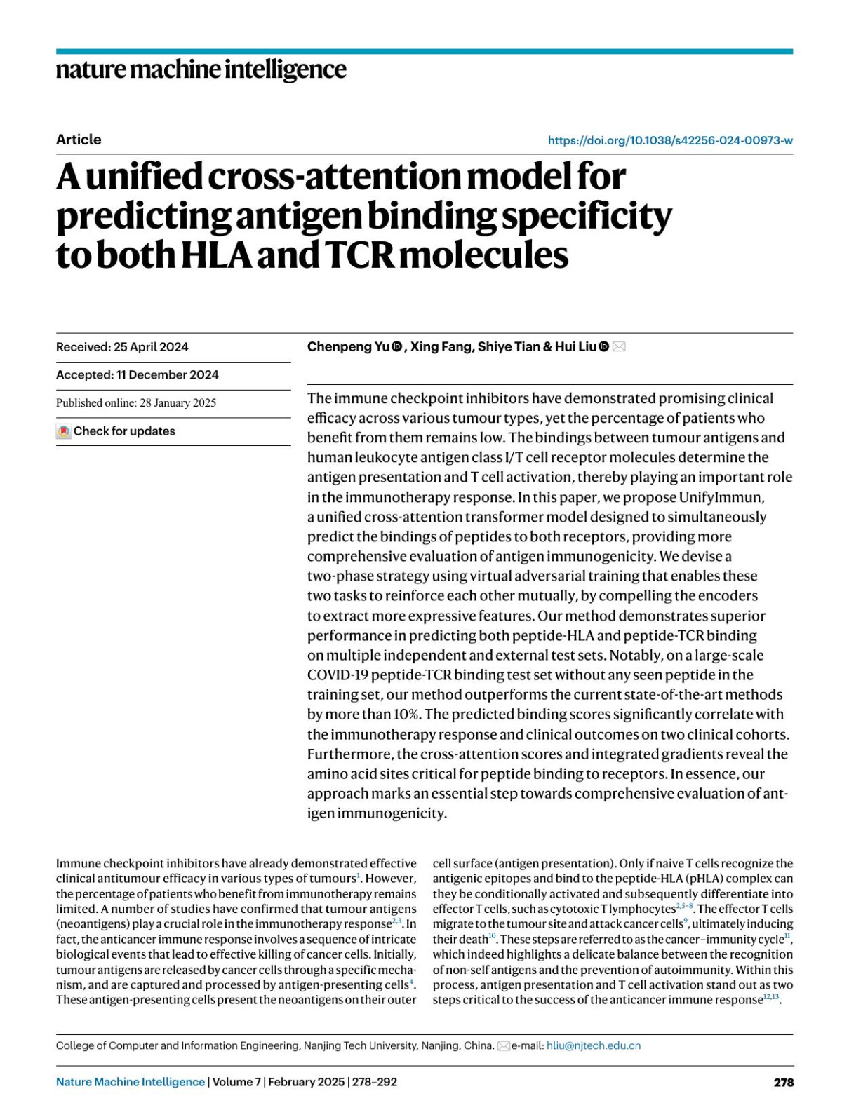 A Unified Crossattention Model For Predicting Antigen Binding Specificity To Both Hla And Tcr Molecules Chenpeng Yu Xing Fang Shiye Tian Hui Liu