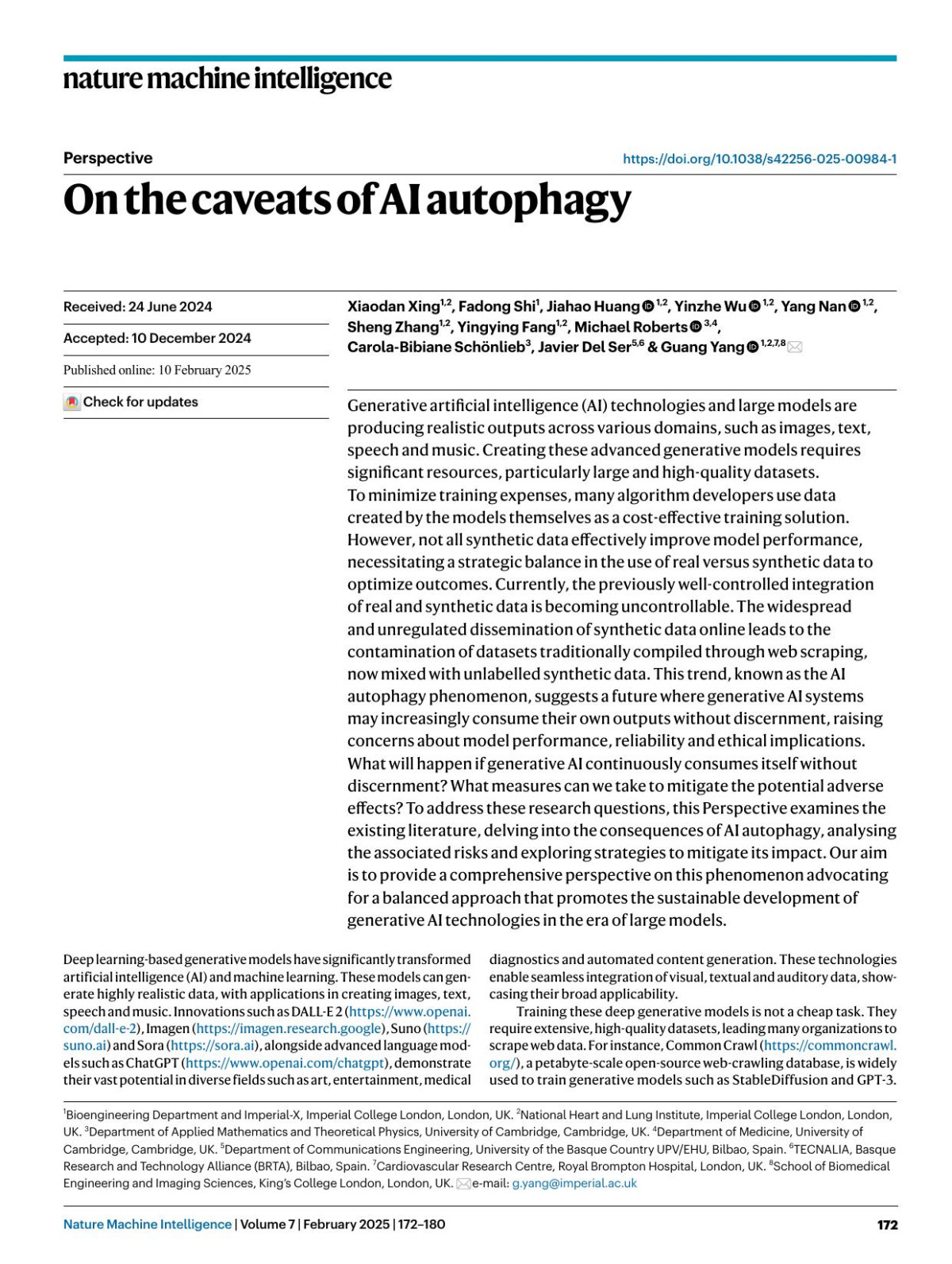 On The Caveats Of Ai Autophagy Xiaodan Xing Fadong Shi Jiahao Huang Yinzhe Wu Yang Nan Sheng Zhang Yingying Fang Michael Roberts Carolabibiane Schönlieb Javier Ser Guang Yang