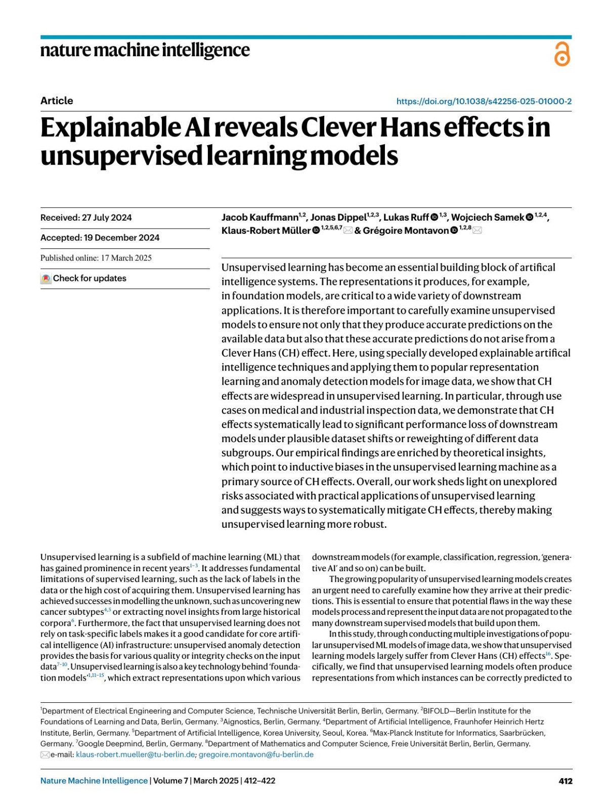 Explainable Ai Reveals Clever Hans Effects In Unsupervised Learning Models Jacob Kauffmann Jonas Dippel Lukas Ruff Wojciech Samek Klausrobert Müller Grégoire Montavon