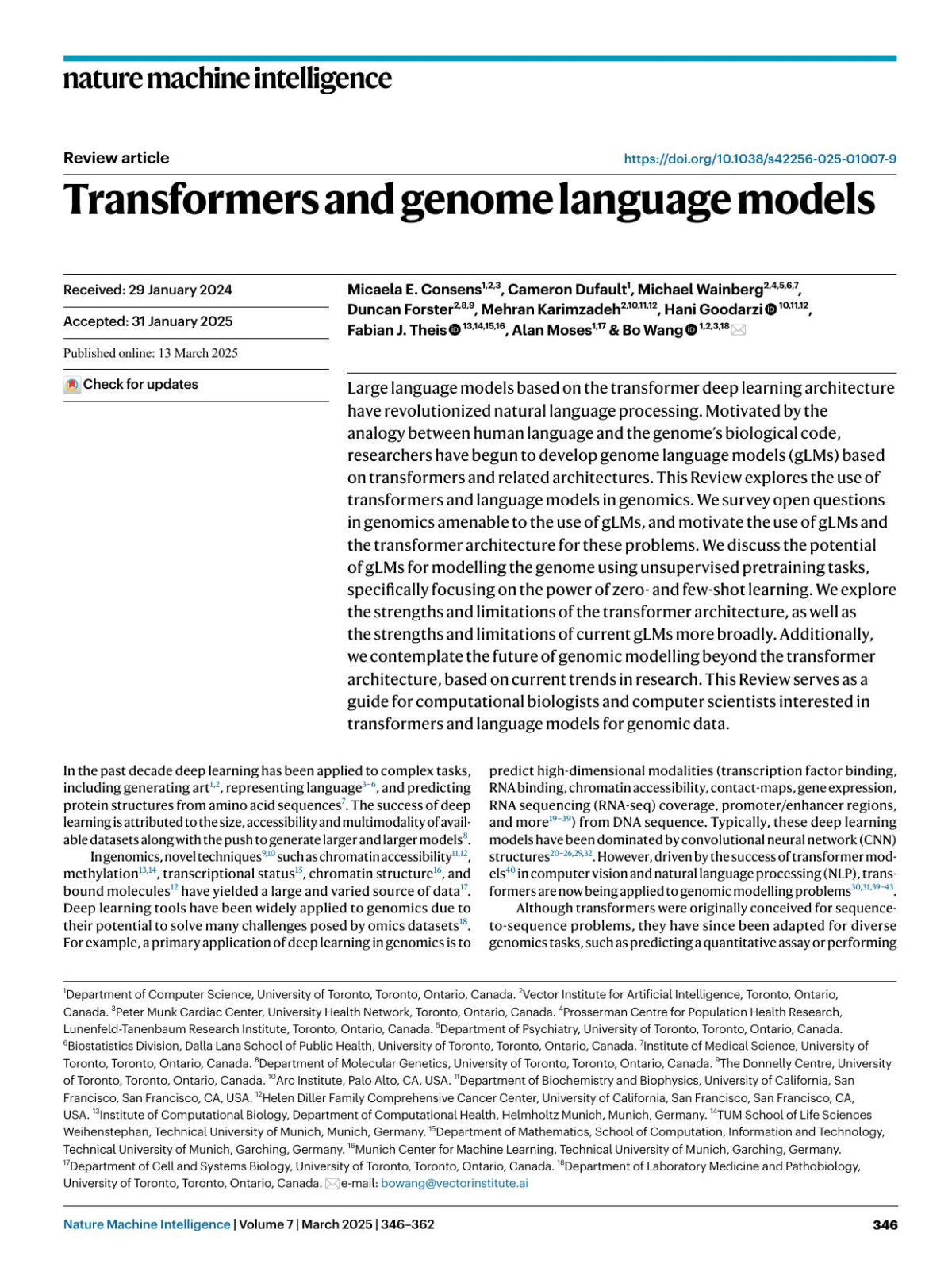 Transformers And Genome Language Models Micaela E Consens Cameron Dufault Michael Wainberg Duncan Forster Mehran Karimzadeh Hani Goodarzi Fabian J Theis Alan Moses Bo Wang