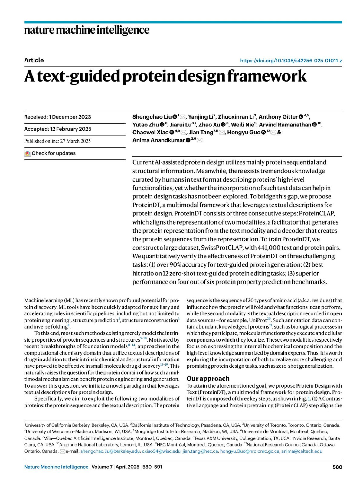 A Textguided Protein Design Framework Shengchao Liu Yanjing Li Zhuoxinran Li Anthony Gitter Yutao Zhu Jiarui Lu Zhao Xu Weili Nie Arvind Ramanathan Chaowei Xiao Jian Tang Hongyu Guo Anima Anandkumar