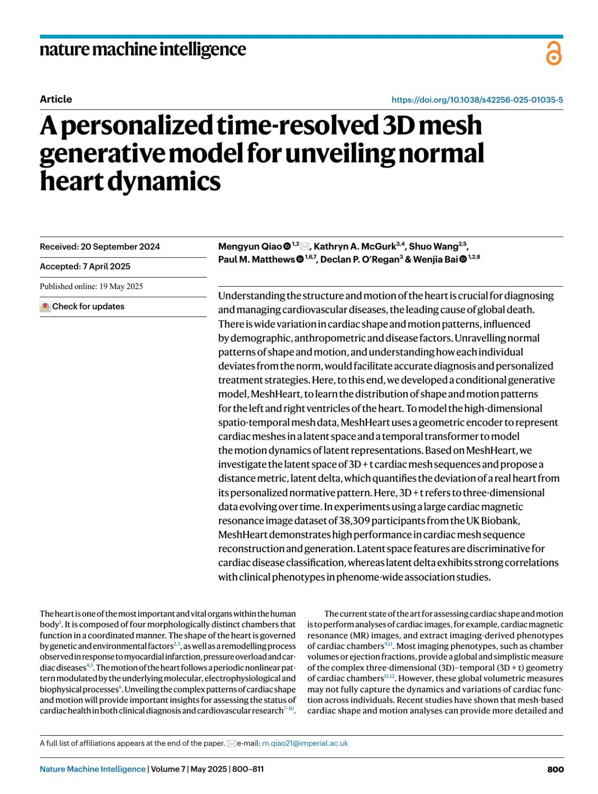 A Personalized Timeresolved 3d Mesh Generative Model For Unveiling Normal Heart Dynamics Mengyun Qiao Kathryn A Mcgurk Shuo Wang Paul M Matthews Declan P Oregan Wenjia Bai