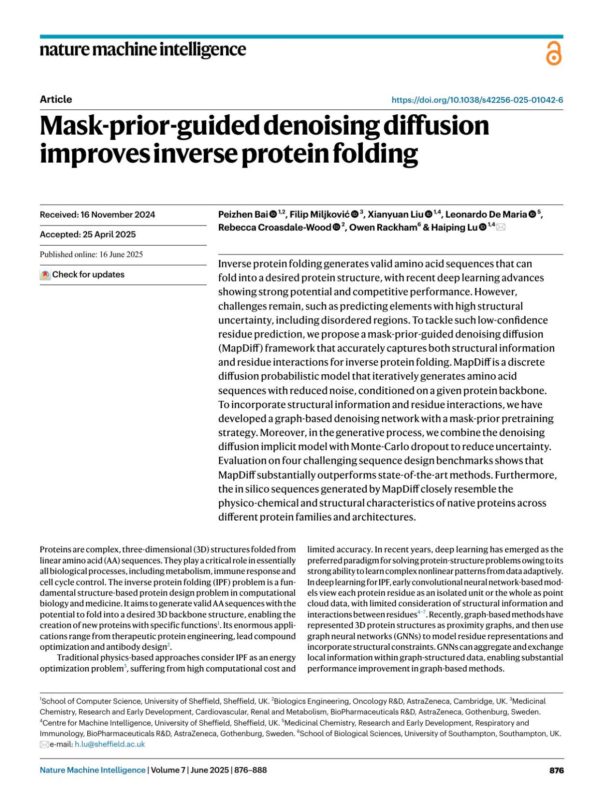 Maskpriorguided Denoising Diffusion Improves Inverse Protein Folding Peizhen Bai Filip Miljković Xianyuan Liu Leonardo Maria Rebecca Croasdalewood Owen Rackham Haiping Lu