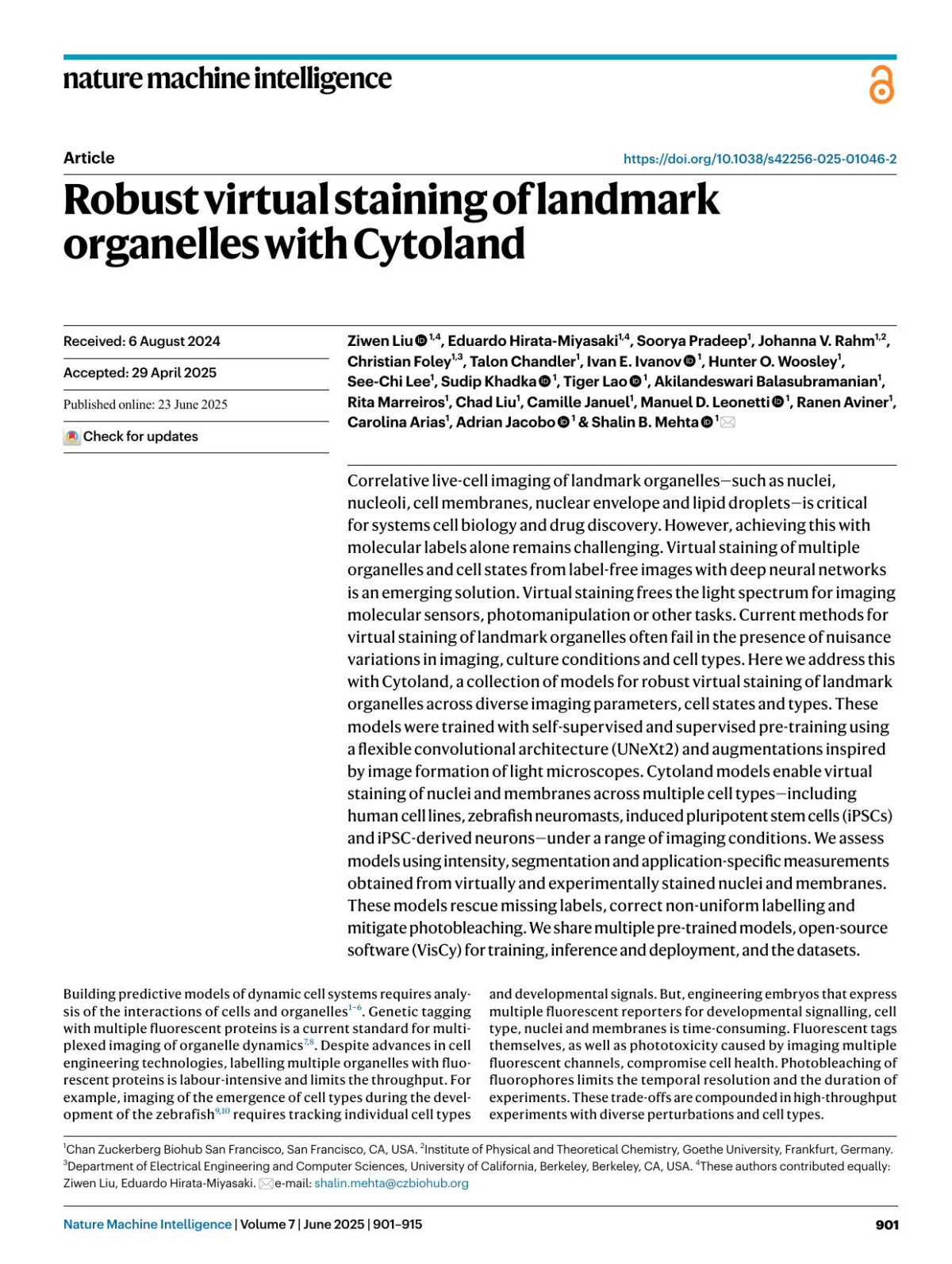 Robust Virtual Staining Of Landmark Organelles With Cytoland Ziwen Liu Eduardo Hiratamiyasaki Soorya Pradeep Johanna V Rahm Christian Foley Talon Chandler Ivan E Ivanov Hunter O Woosley Seechi Lee Sudip Khadka Tiger Lao Akilandeswari Balasubramanian Rita Marreiros Chad Liu